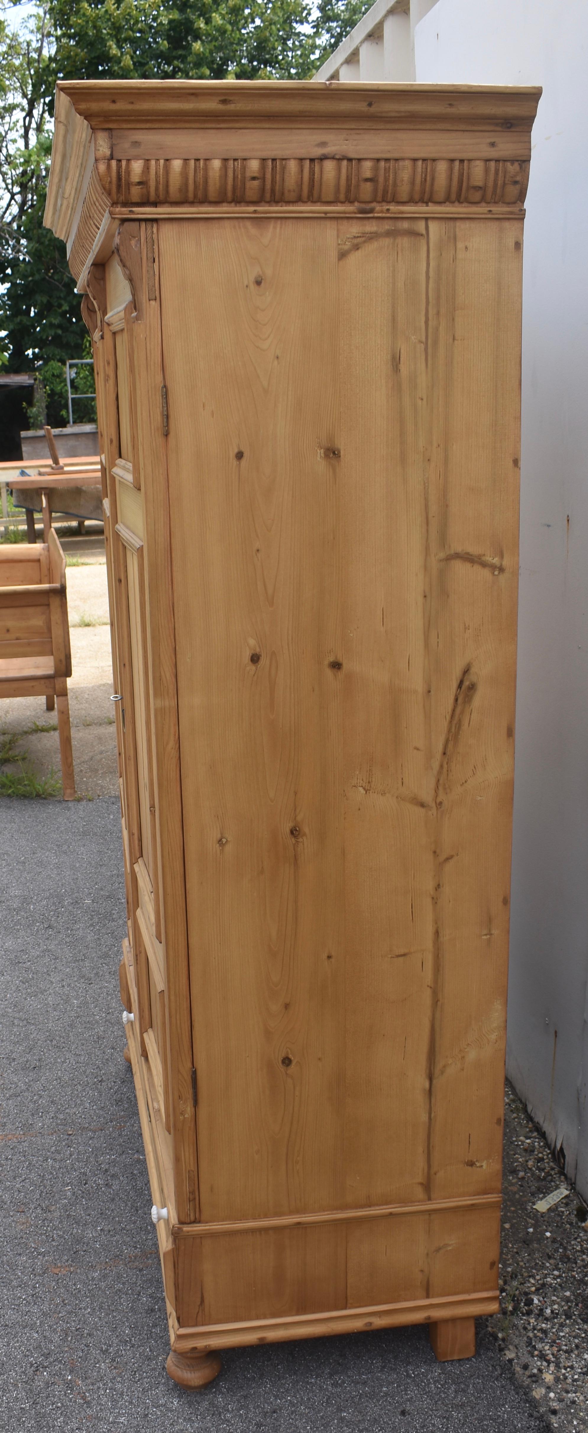 Polished Pine Two Door Six Panel Armoire For Sale