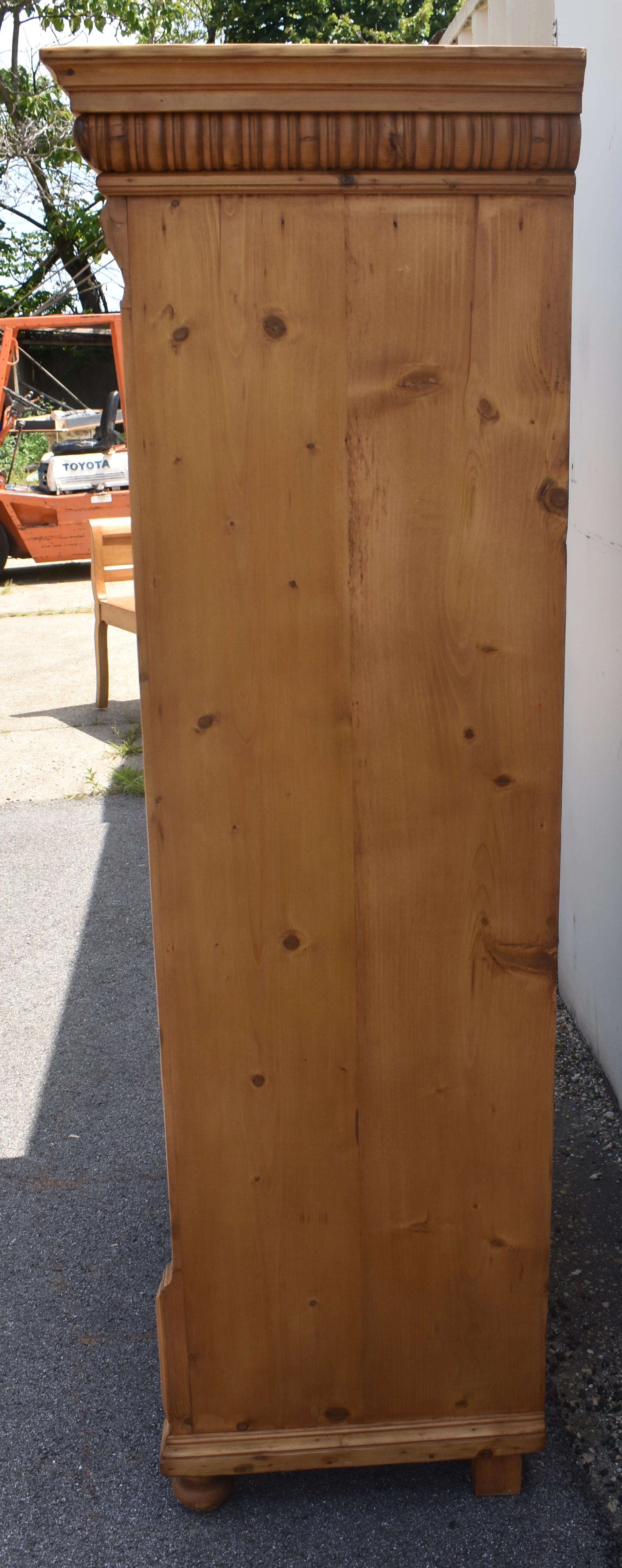 Polished Pine Two Door Six Panel Armoire For Sale