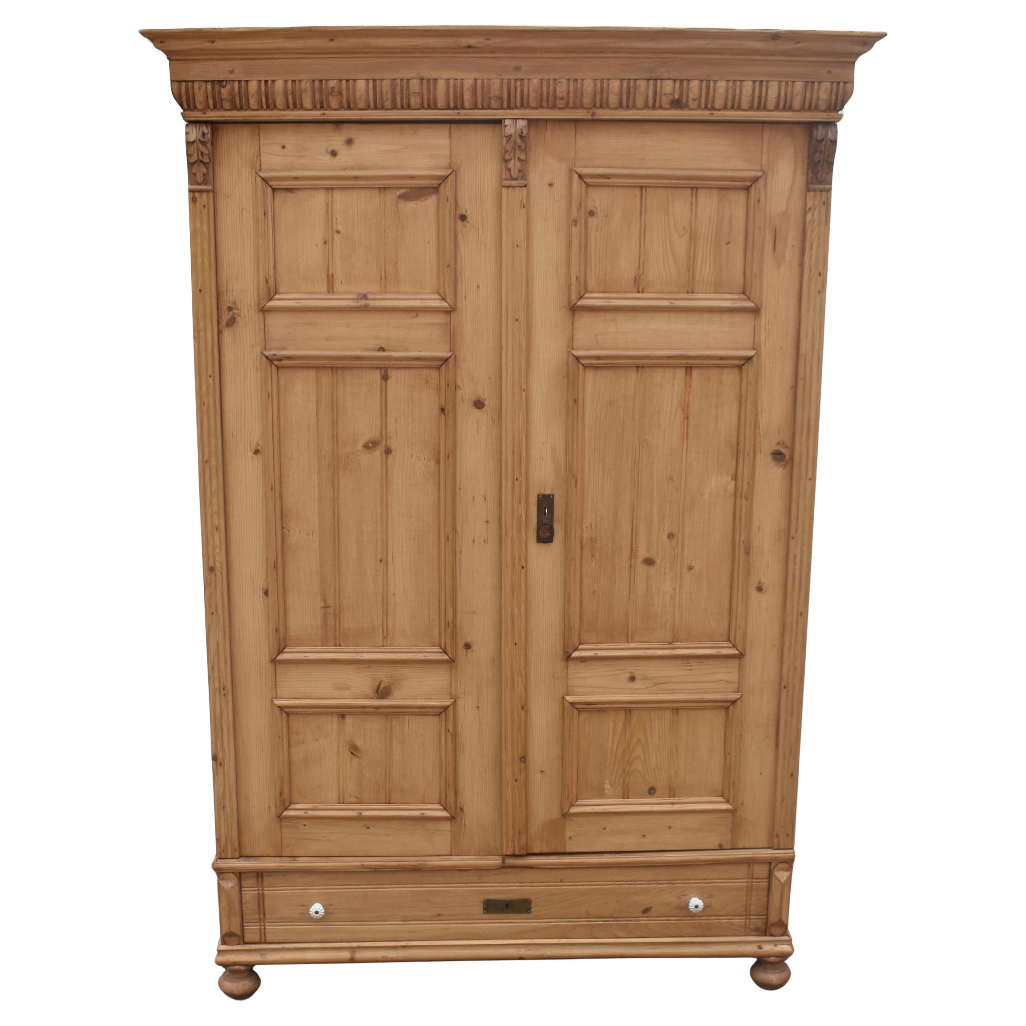 Pine Two Door Six Panel Armoire For Sale