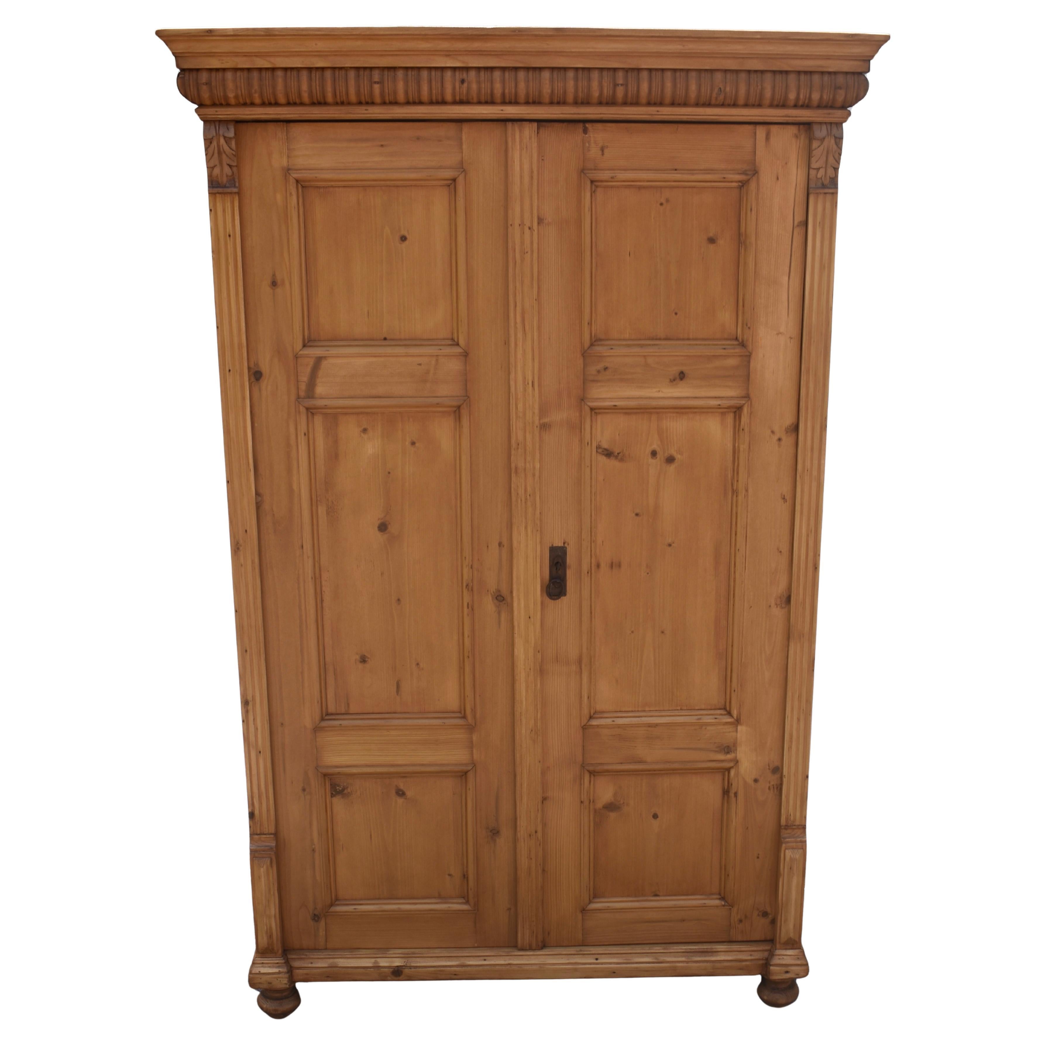 Pine Two Door Six Panel Armoire For Sale