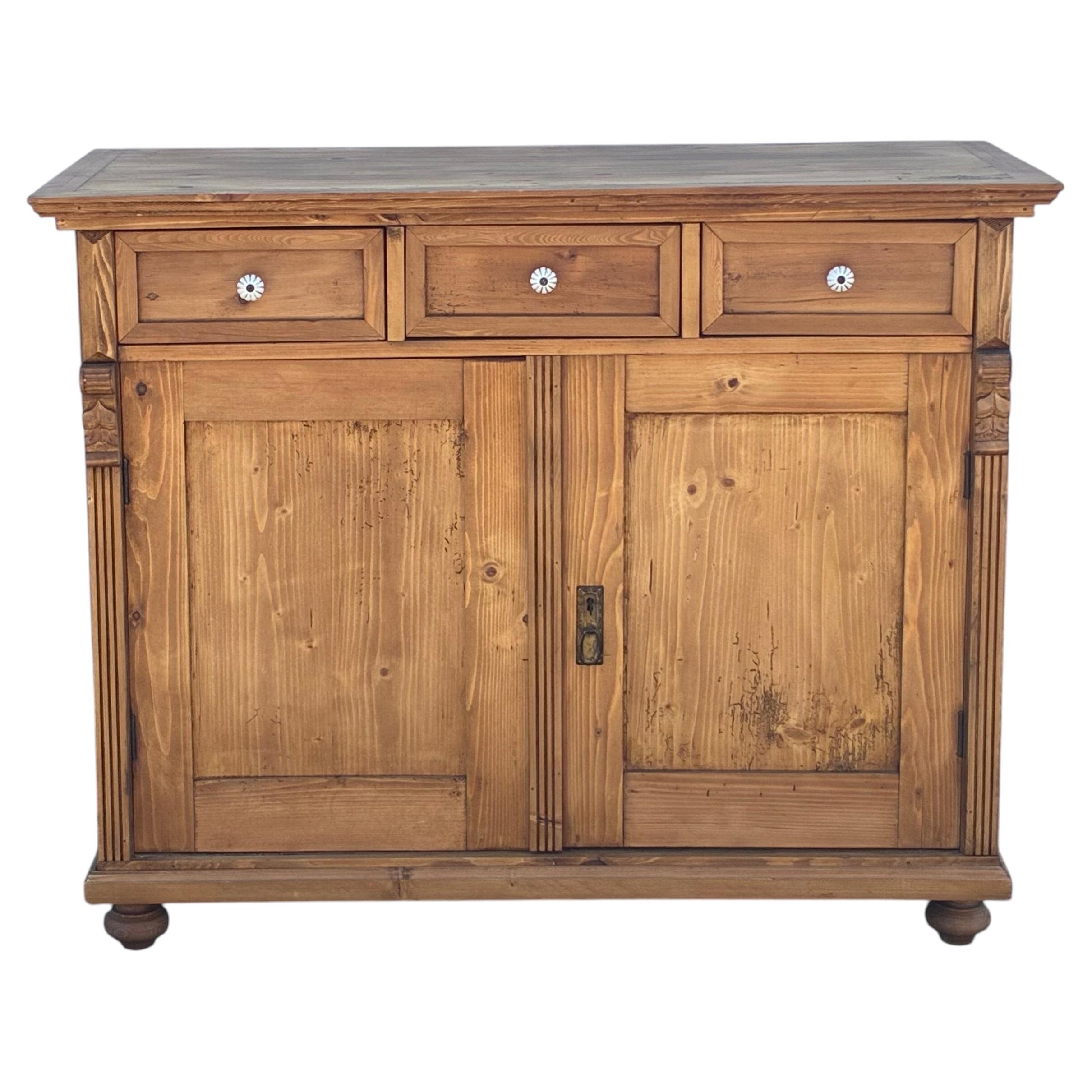 Pine Two Door Three Drawer Dresser Base, Hungary