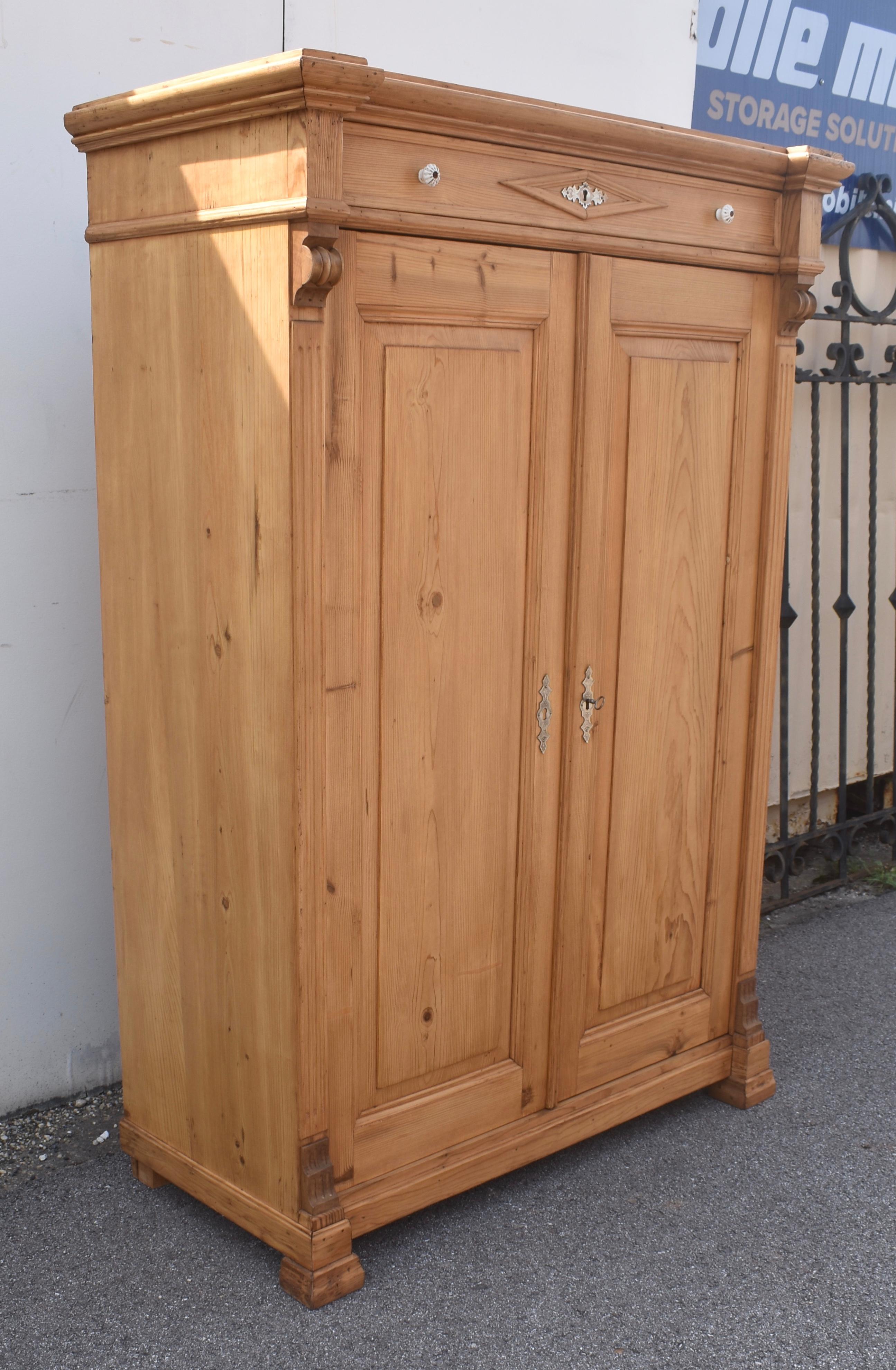 French Provincial Pine Two Door Vertigo or Vertical Cabinet For Sale