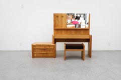 Pine Vanity Set with Cabinet and Stool