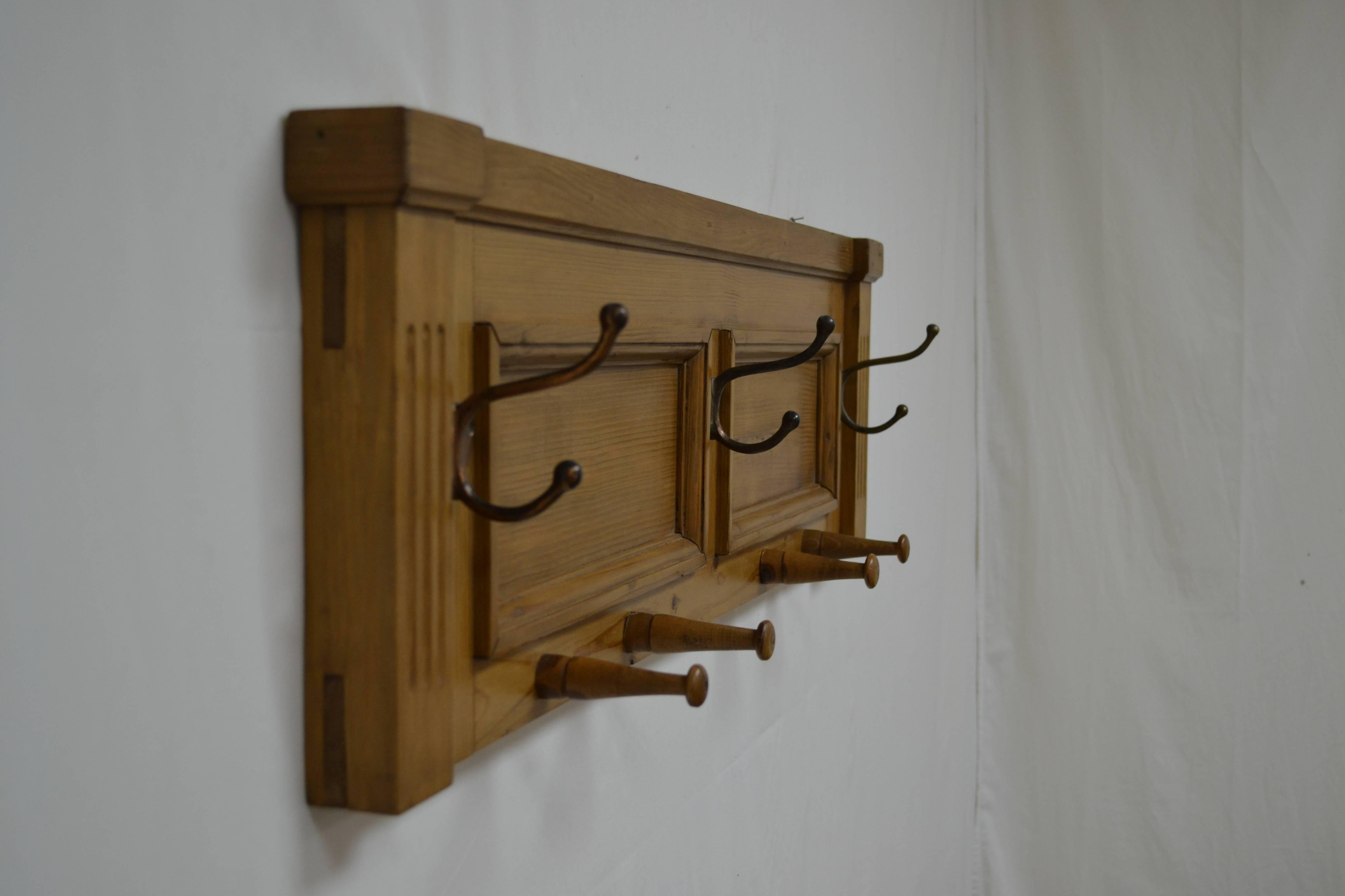 Contemporary Pine Wall-Mounted Hat and Coat Rack