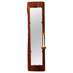 Pine Wallmirror with Candle Holder by Gunnar Kanevad, Sweden, 1970s