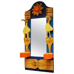 Pine Wallmirror with Decorations by Erik Höglund, Sweden, 1960s