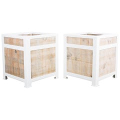 Pine White Metal Framed Planters, a Pair