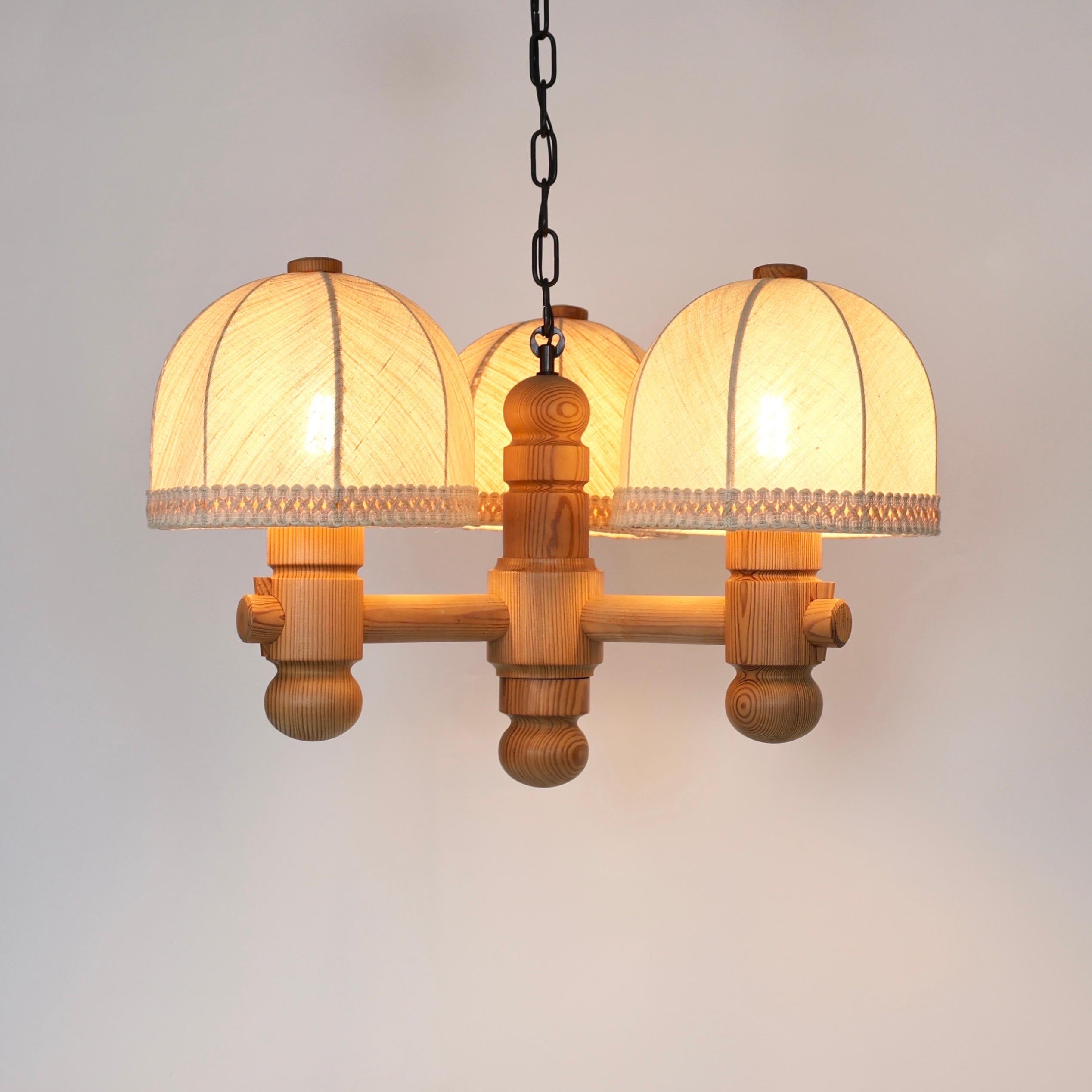 Pine Wood Chandelier by Jan Wickelgren for Aneta, Sweden, 1970s For Sale 9