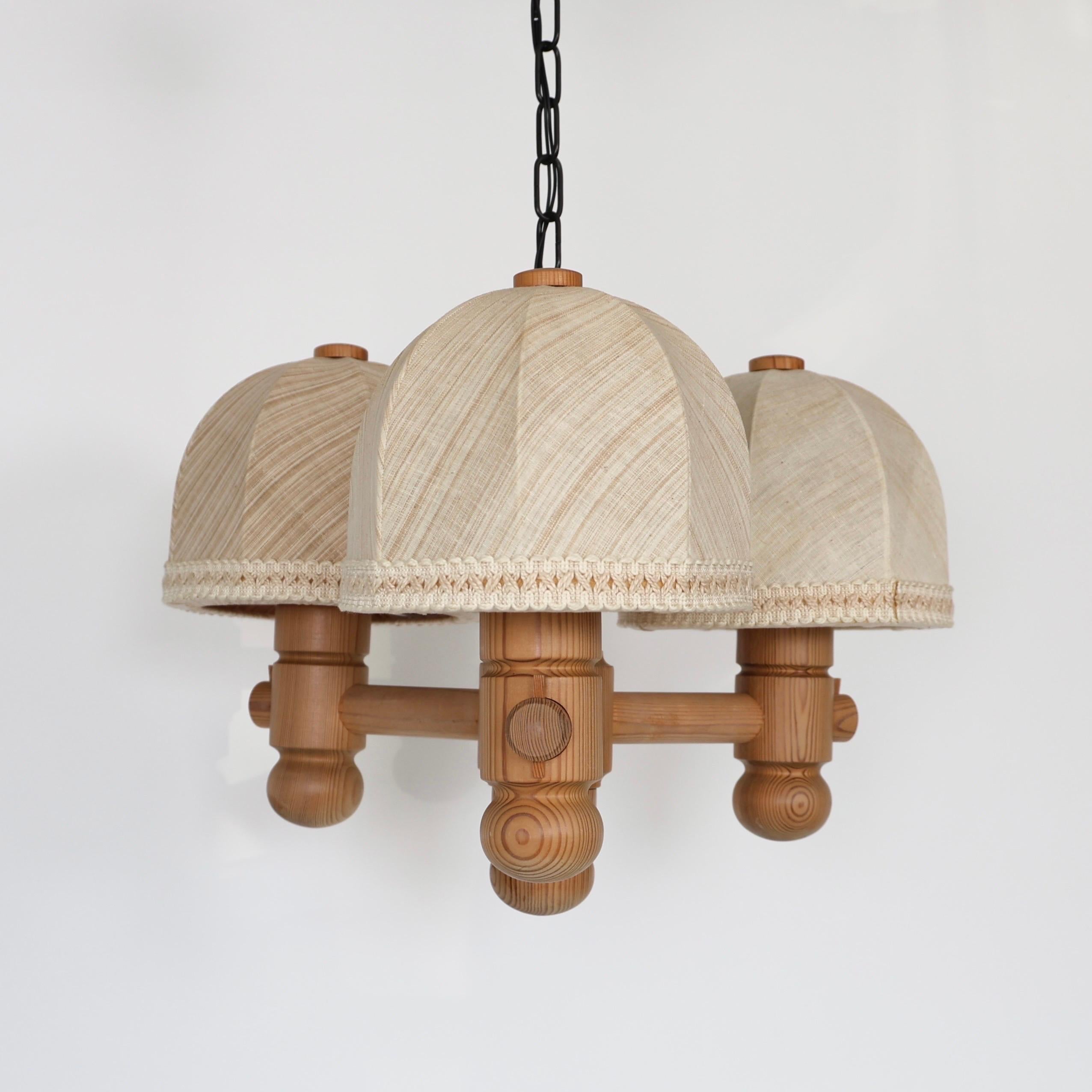Pine Wood Chandelier by Jan Wickelgren for Aneta, Sweden, 1970s In Fair Condition For Sale In Værløse, DK