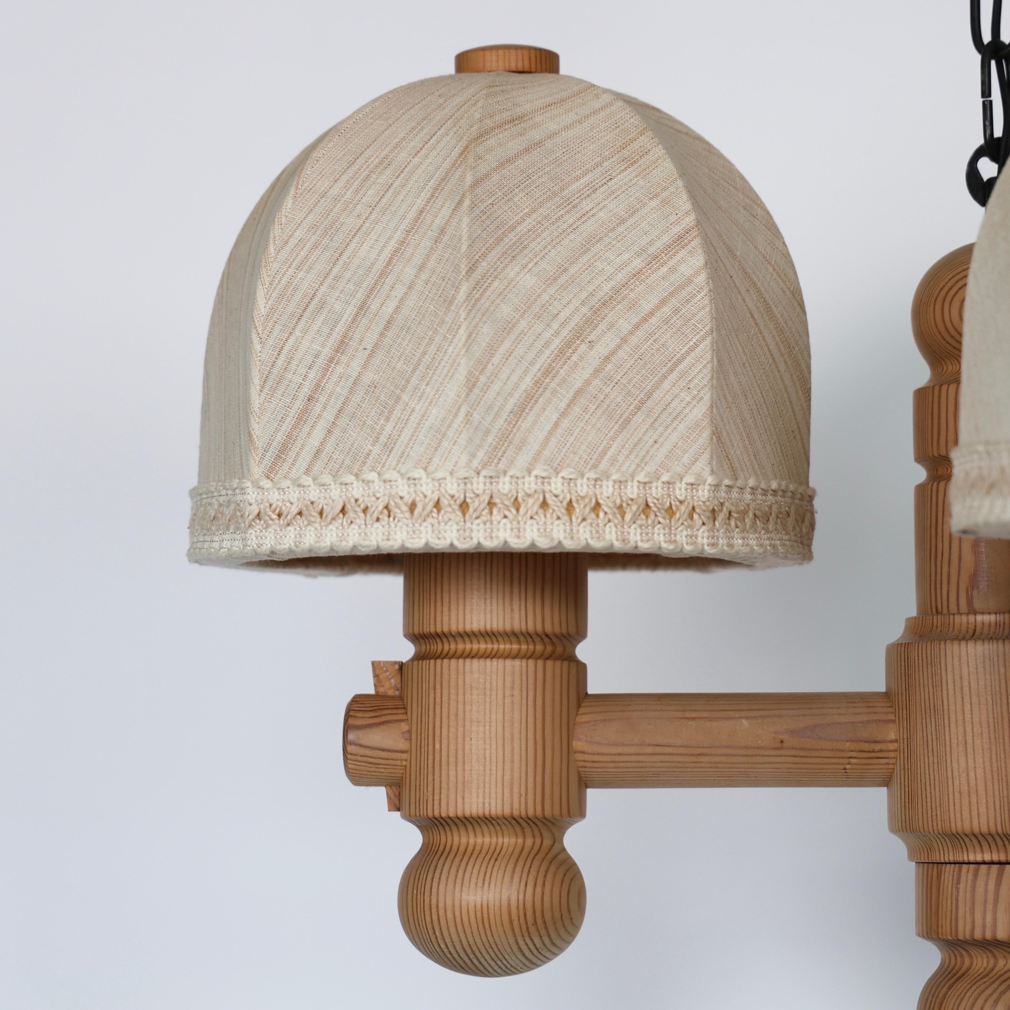 Pine Wood Chandelier by Jan Wickelgren for Aneta, Sweden, 1970s For Sale 3