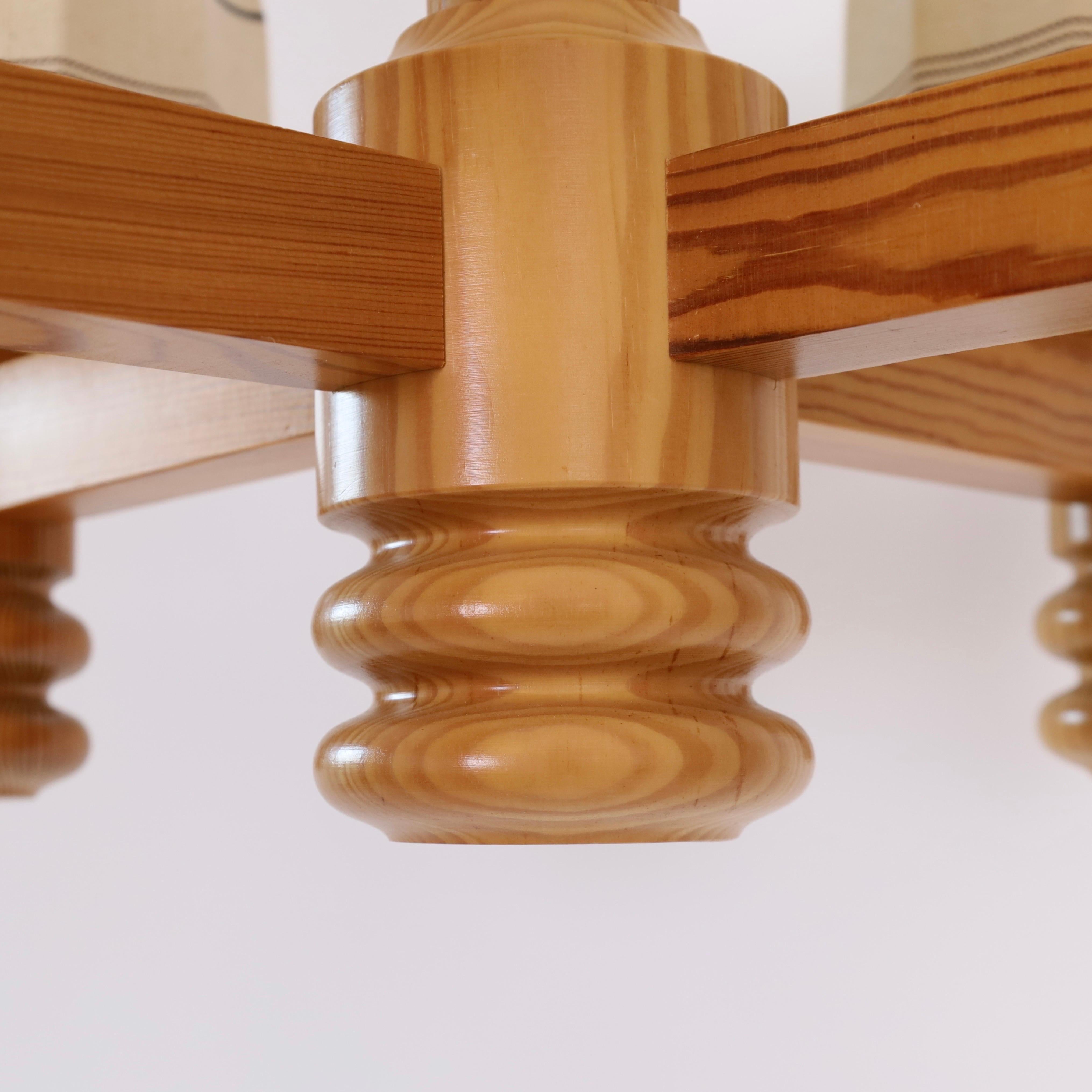 Pine Wood Chandelier by Solbackens Svarveri, Sweden, 1970s 6