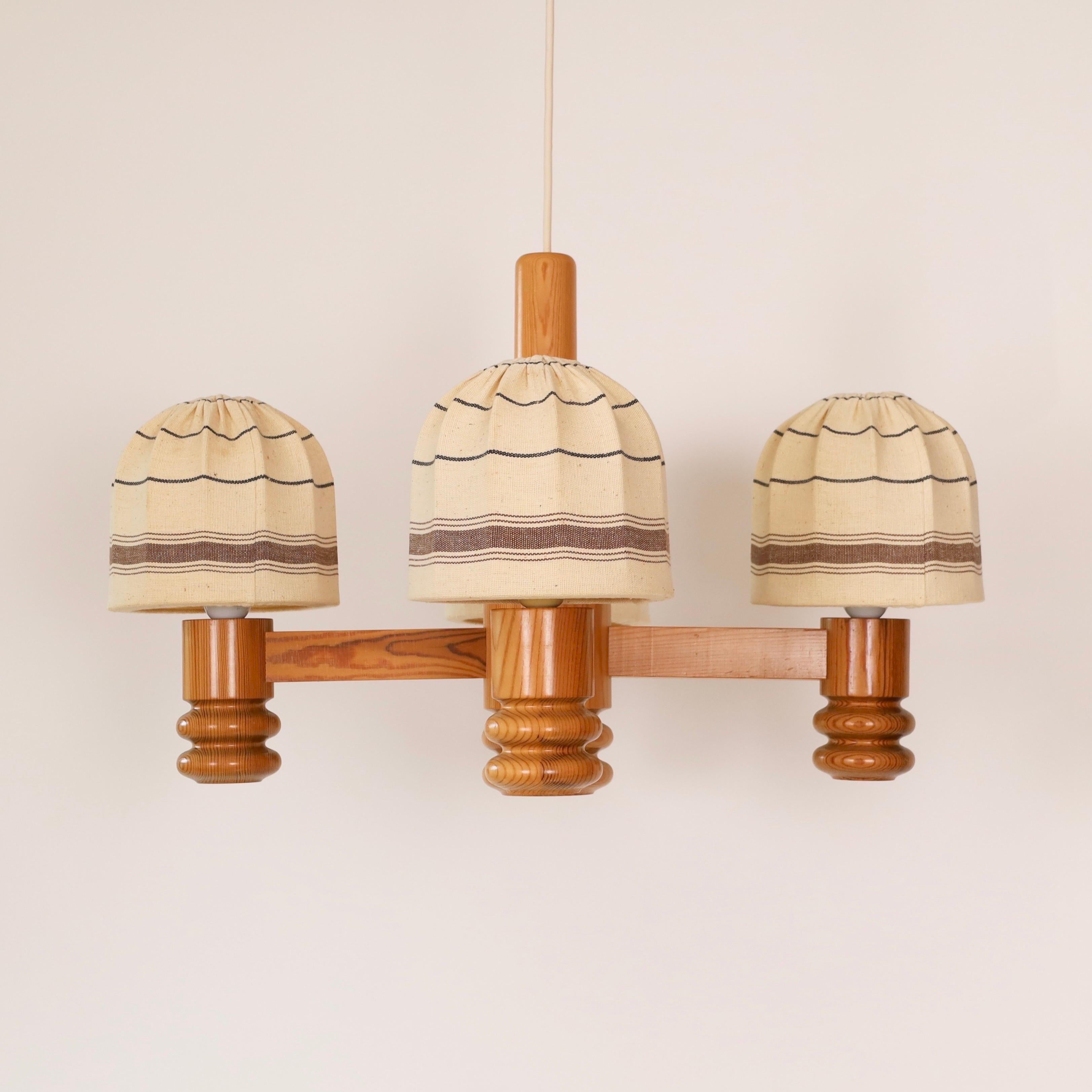 Pine Wood Chandelier by Solbackens Svarveri, Sweden, 1970s 9