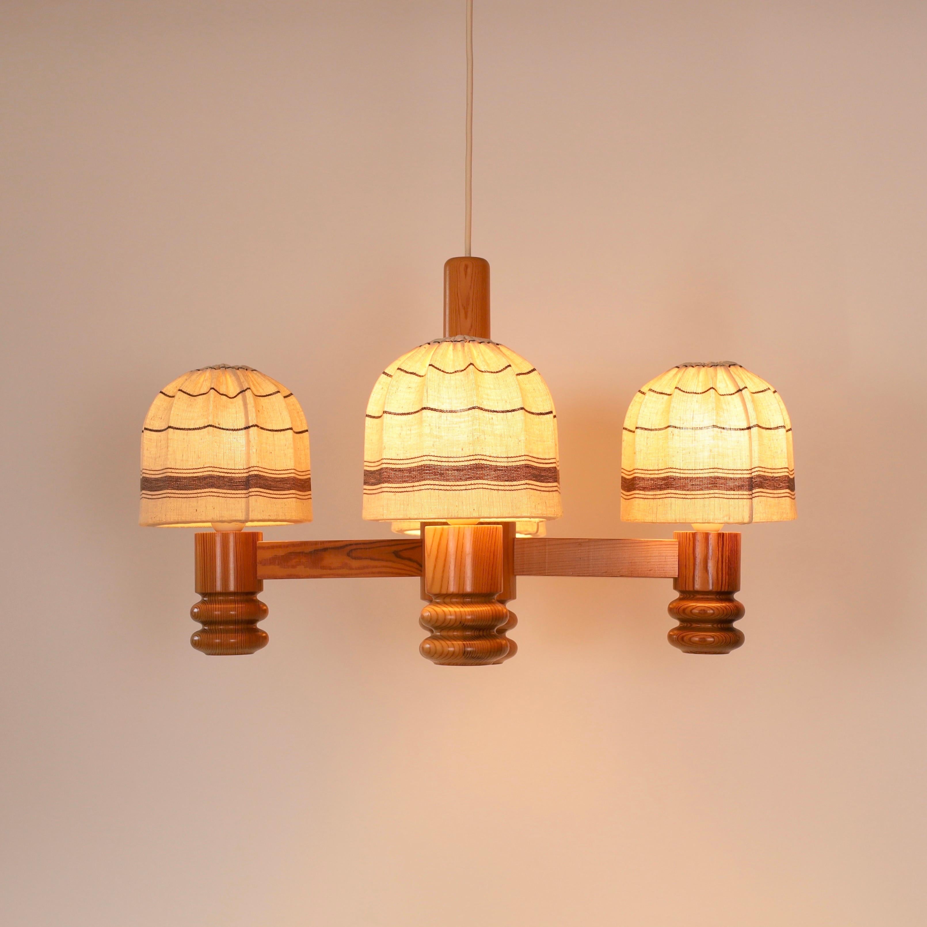 Pine Wood Chandelier by Solbackens Svarveri, Sweden, 1970s 10