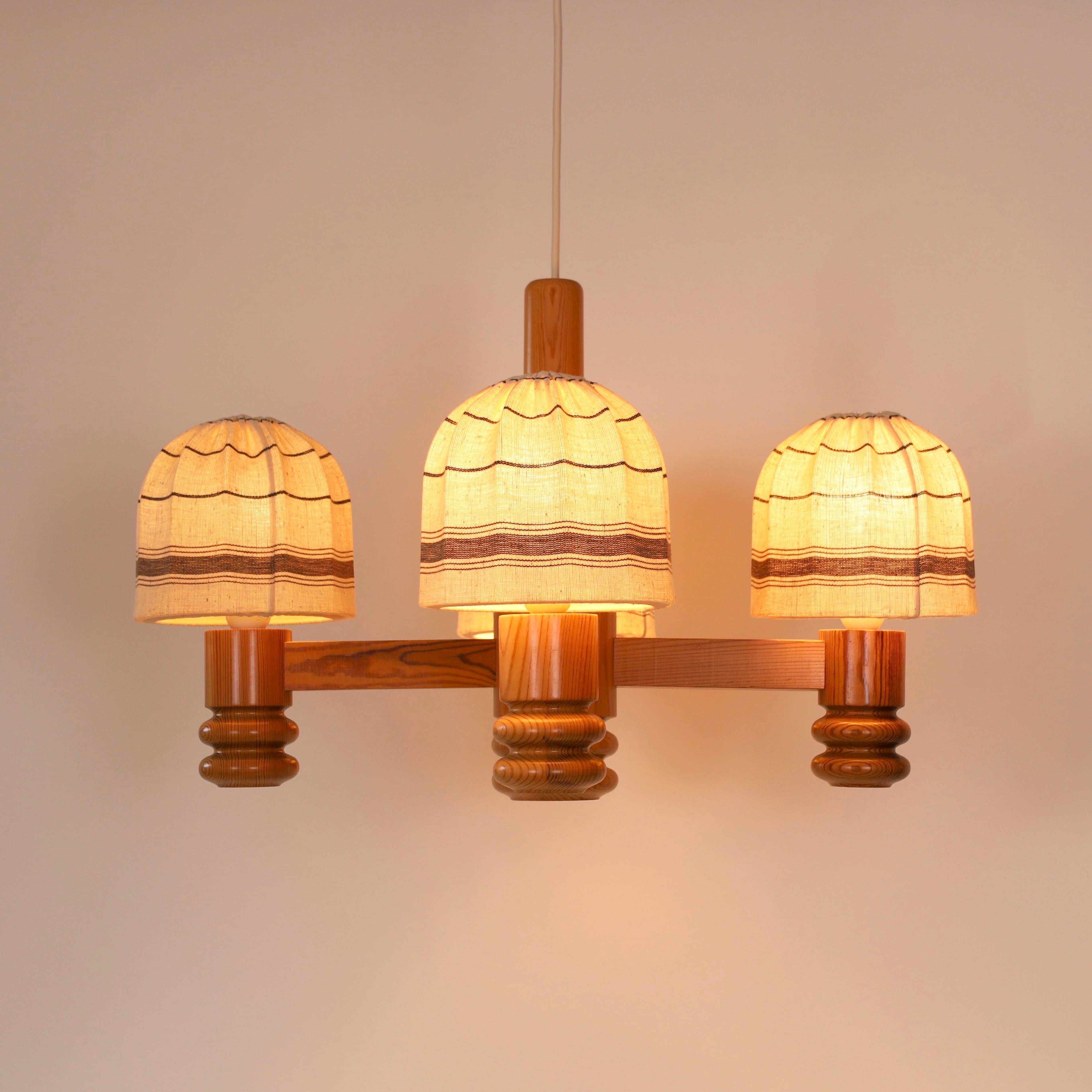 Late 20th Century Pine Wood Chandelier by Solbackens Svarveri, Sweden, 1970s