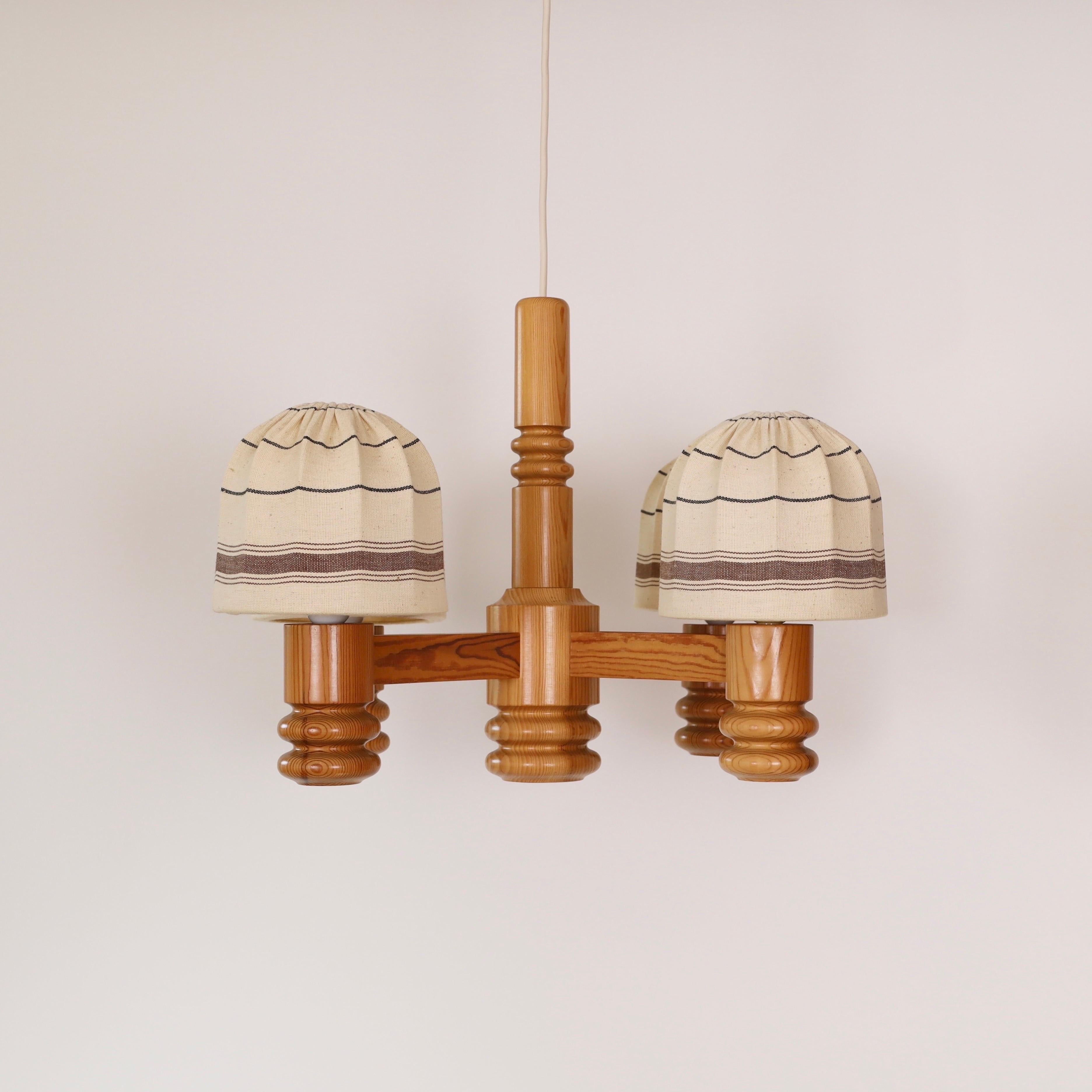 Pine Wood Chandelier by Solbackens Svarveri, Sweden, 1970s 1