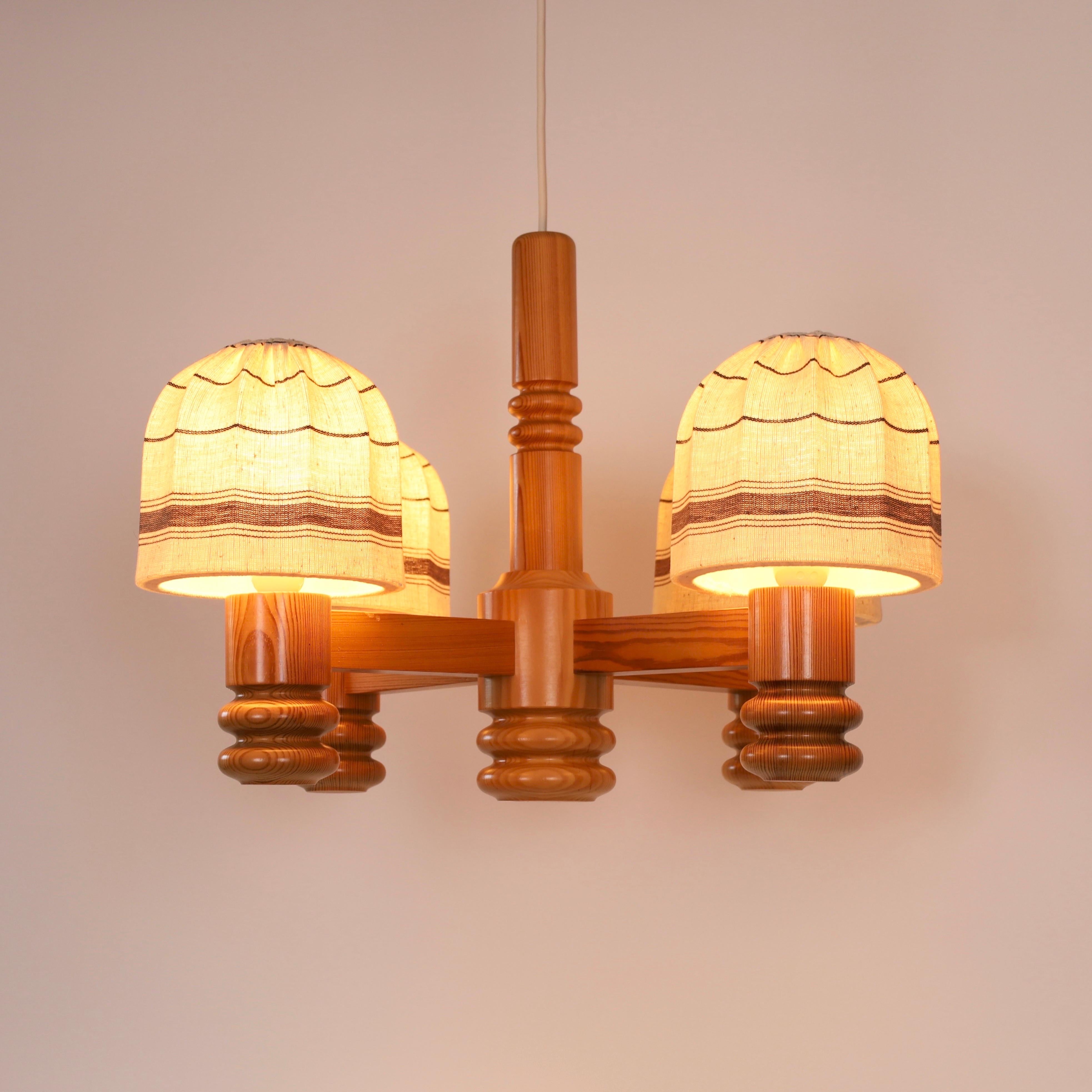 Pine Wood Chandelier by Solbackens Svarveri, Sweden, 1970s 2