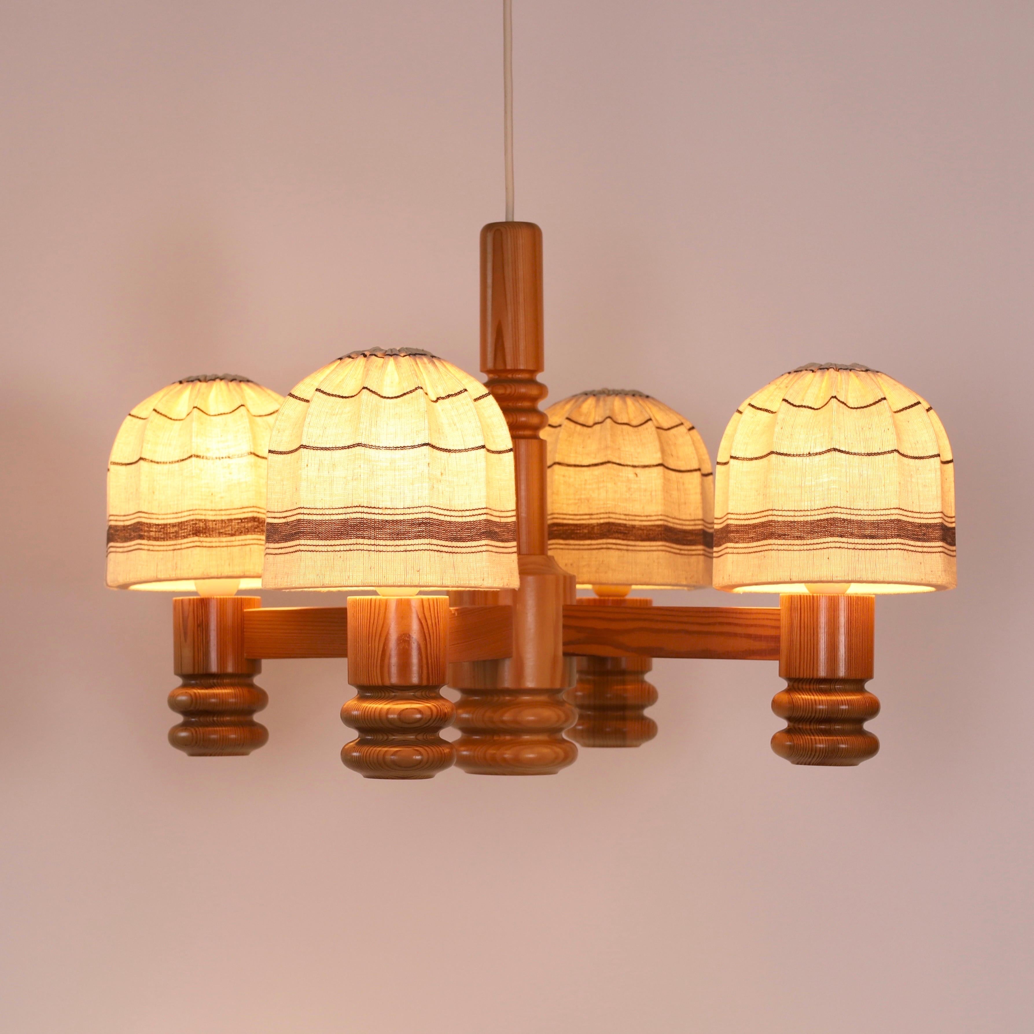 Pine Wood Chandelier by Solbackens Svarveri, Sweden, 1970s 3