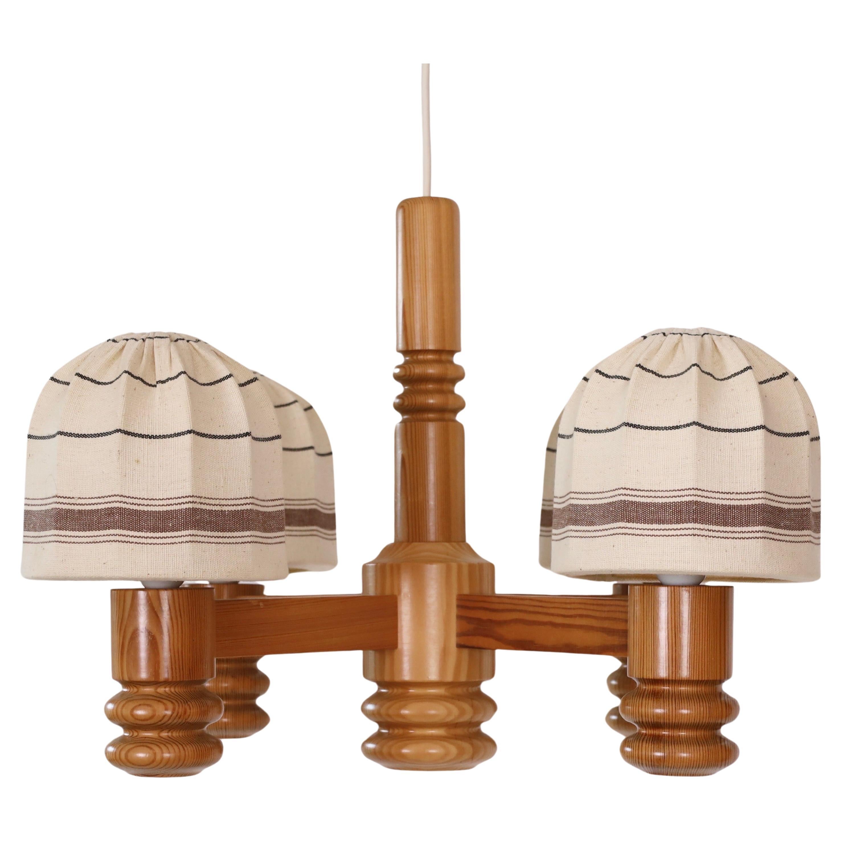 Pine Wood Chandelier by Solbackens Svarveri, Sweden, 1970s