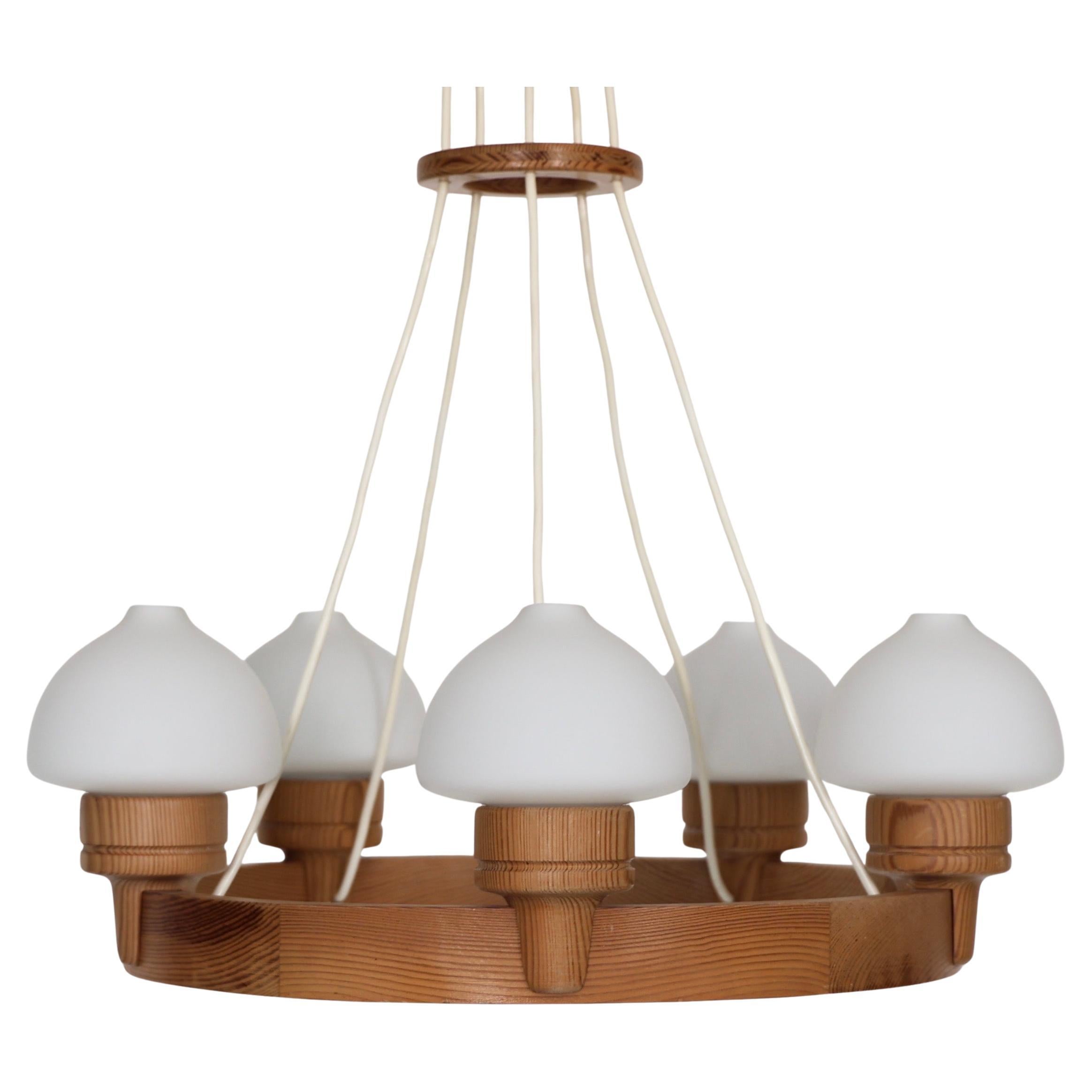Pine Wood Chandelier by Uno Dahlen for Aneta, Sweden, 1970s