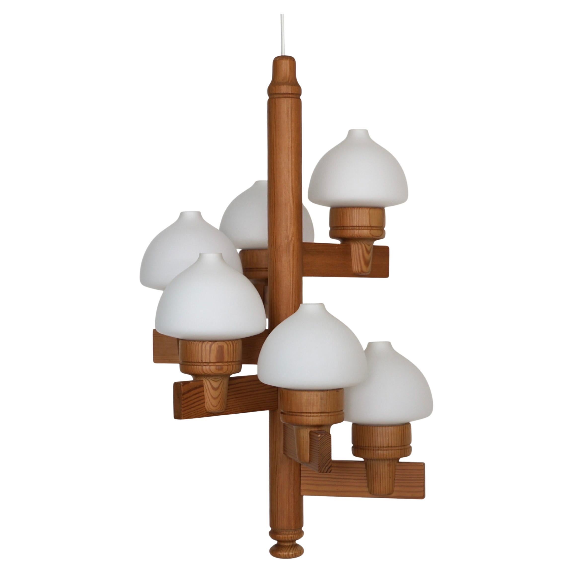 Pine Wood Chandelier by Uno Dahlen for Aneta, Sweden, 1970s