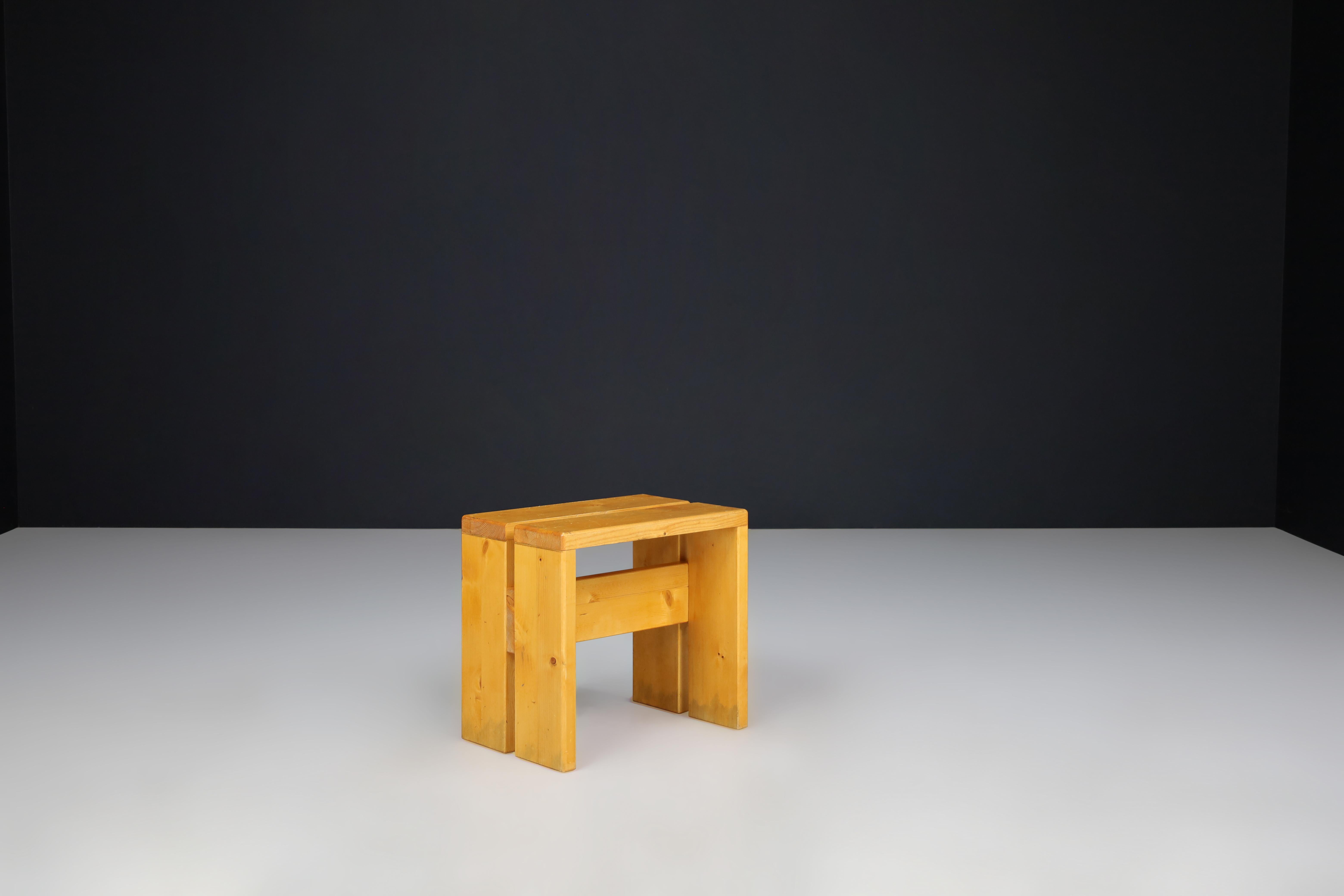 French Pine Wood Charlotte Perriand Stool for Les Arcs, France, 1960s For Sale