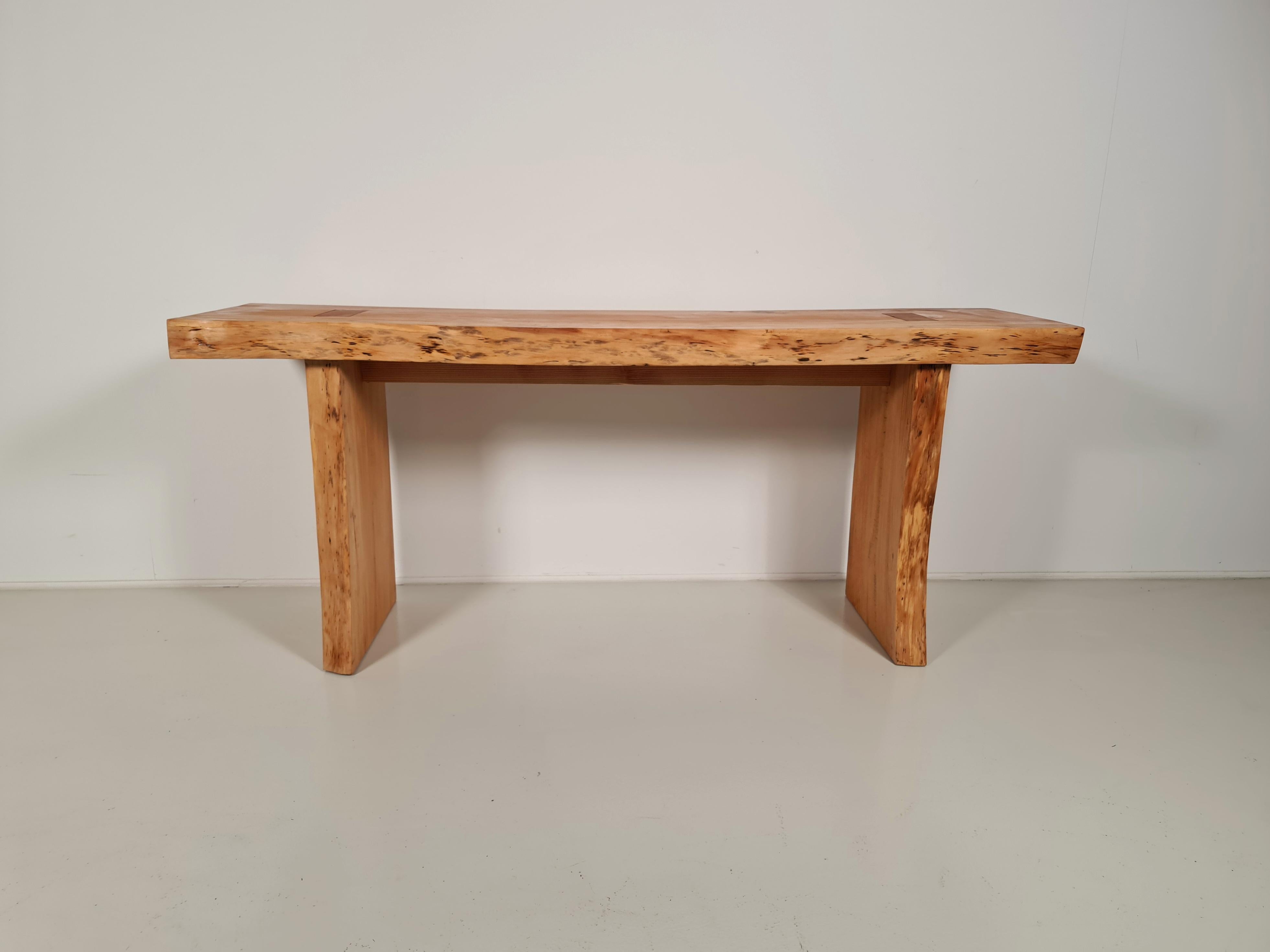 Mid-Century Modern Pine Wood Console Table, France, 1970s