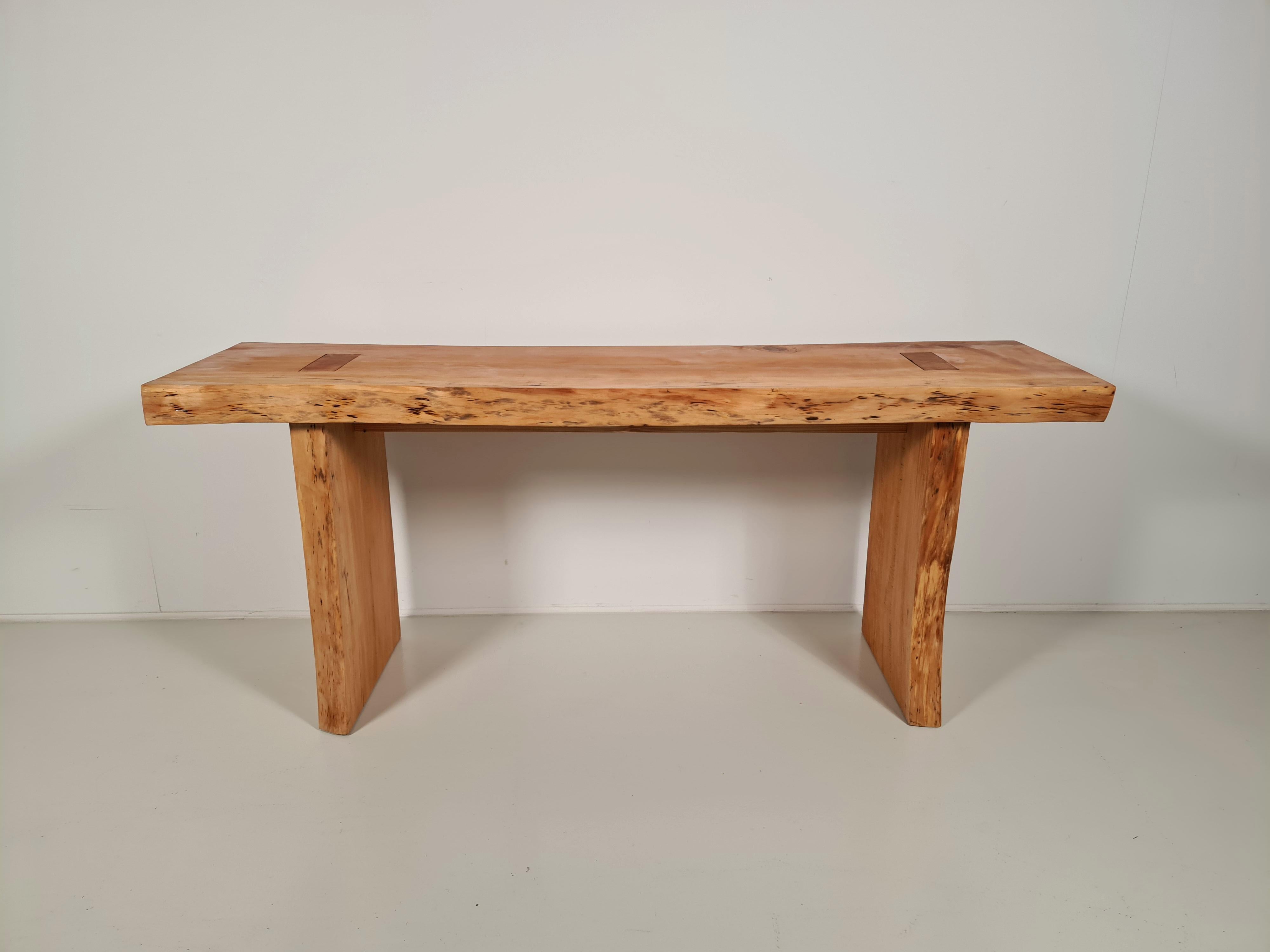 Pine Wood Console Table, France, 1970s 1