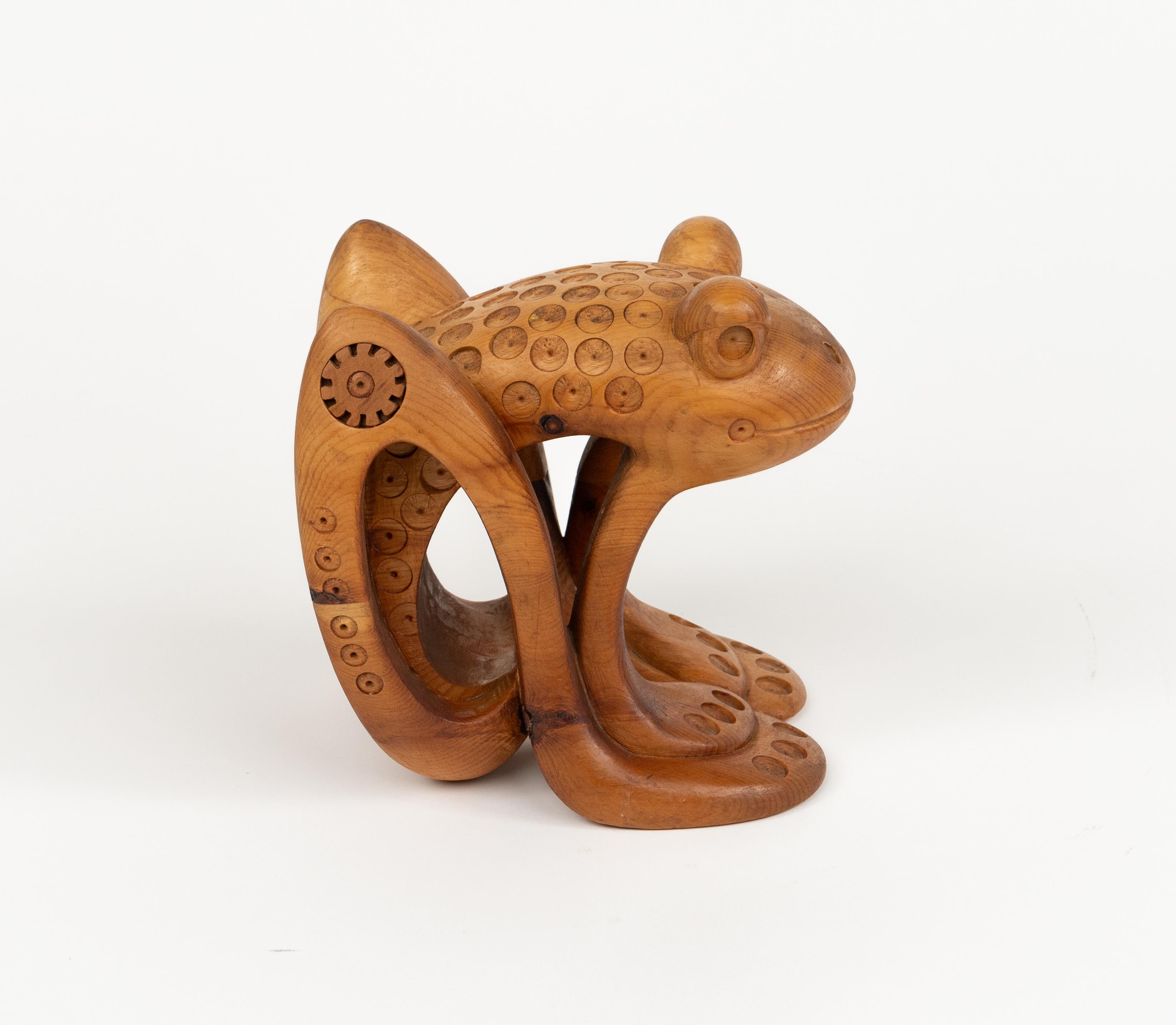 Pine Wood Decorative Sculpture Shape Frog by Ferdinando Codognotto, Italy 2001 For Sale 5