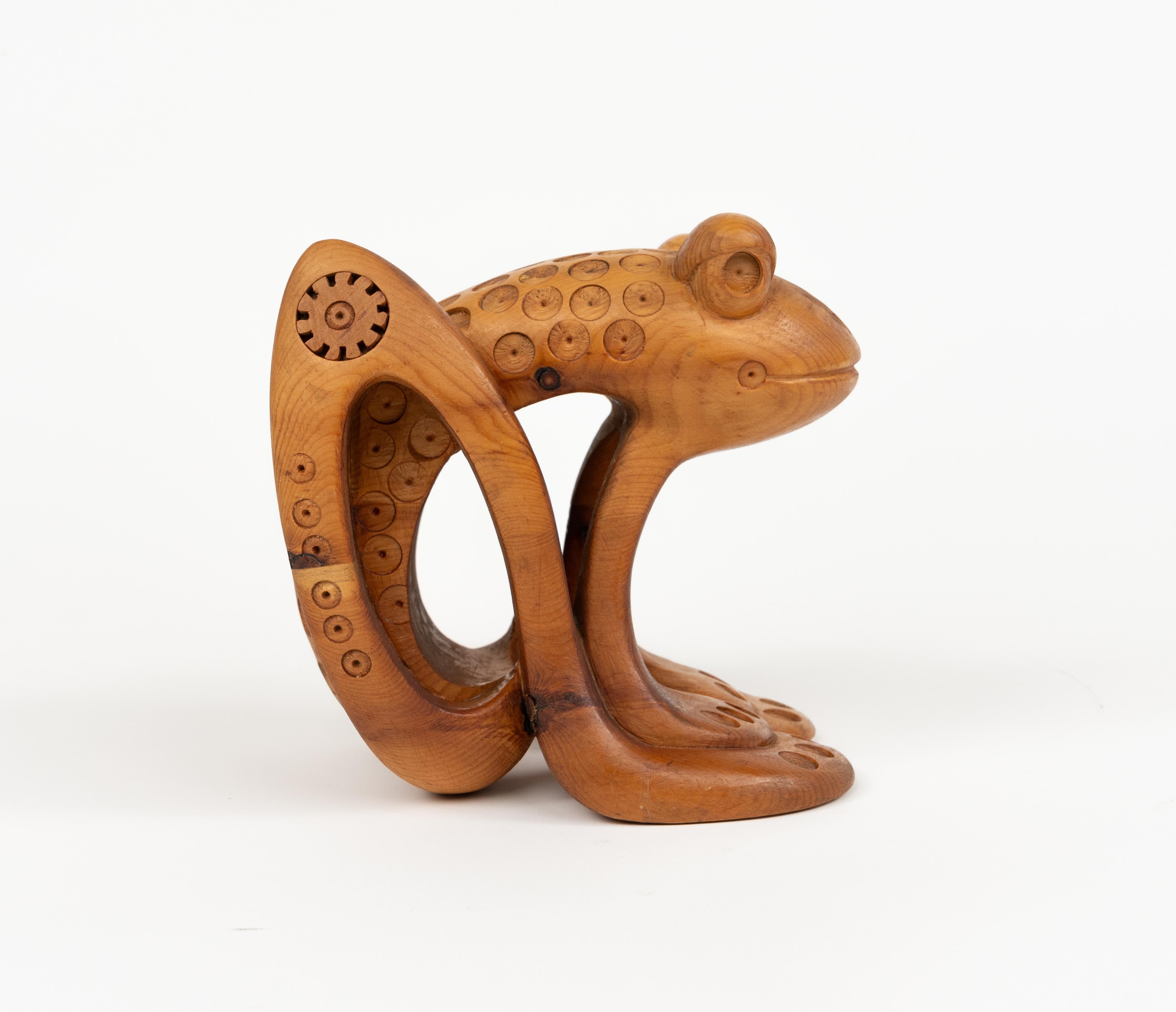 Pine Wood Decorative Sculpture Shape Frog by Ferdinando Codognotto, Italy 2001 For Sale 6