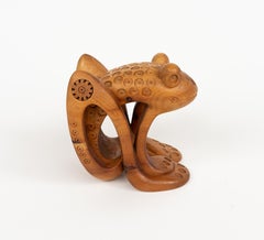 Pine Wood Decorative Sculpture Shape Frog by Ferdinando Codognotto, Italy 2001