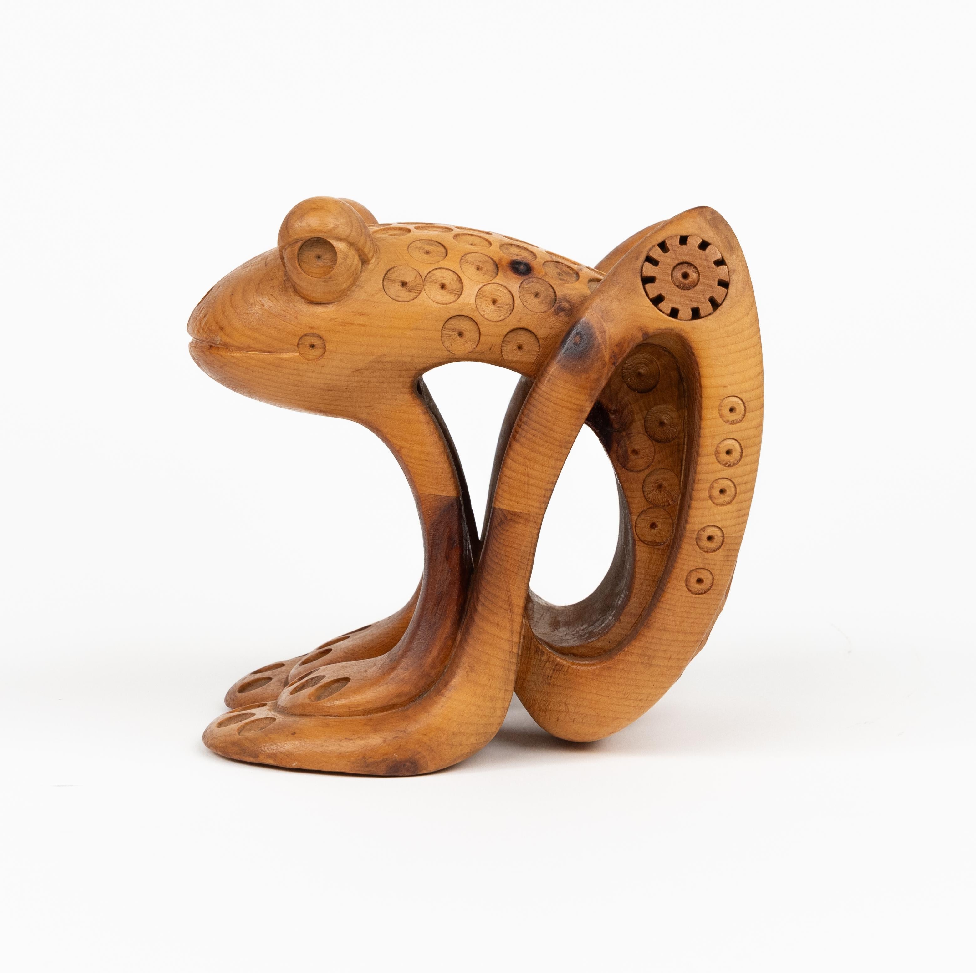 Pine Wood Decorative Sculpture Shape Frog by Ferdinando Codognotto, Italy 2001 For Sale 1