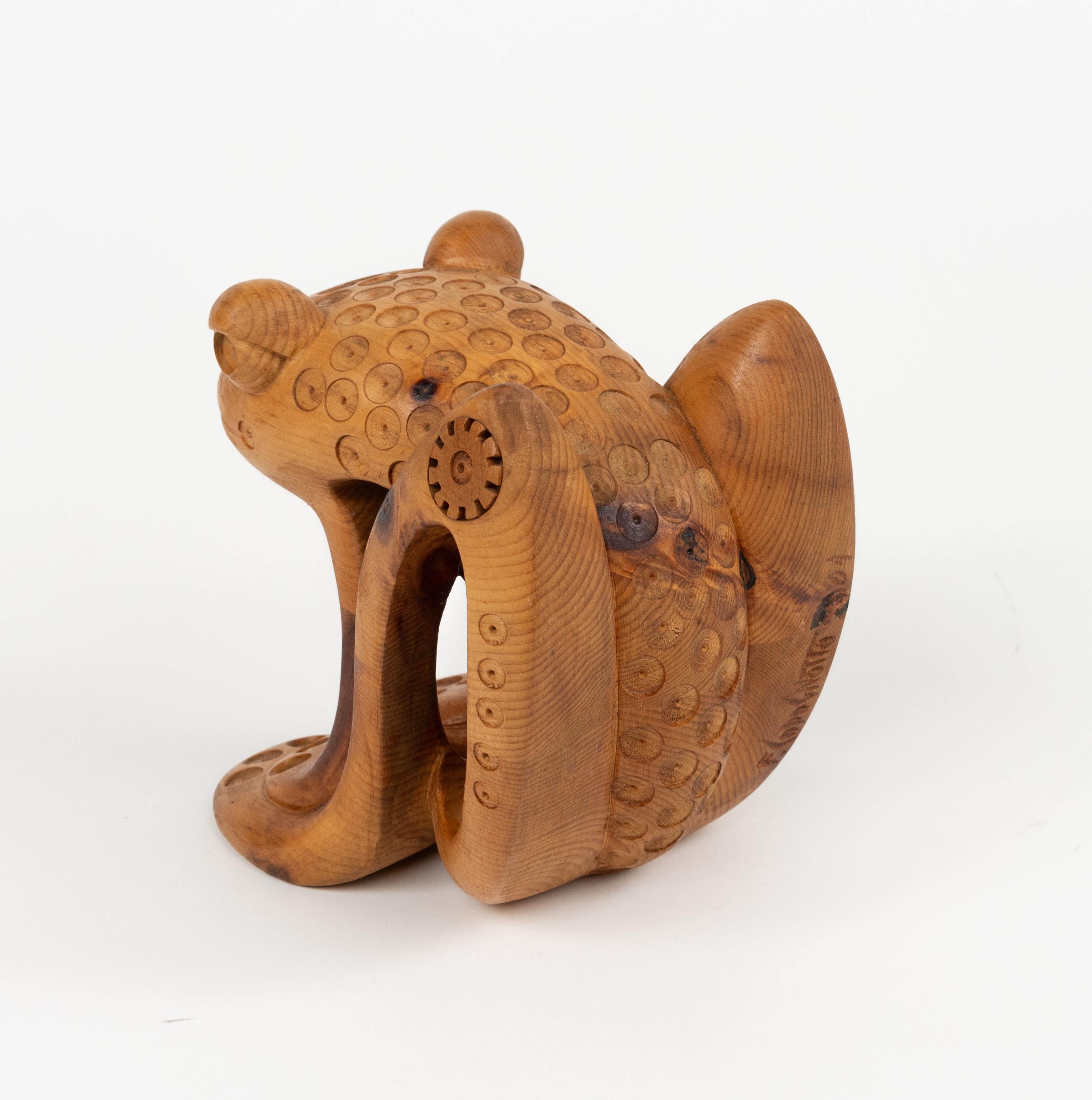 Pine Wood Decorative Sculpture Shape Frog by Ferdinando Codognotto, Italy 2001 For Sale 2