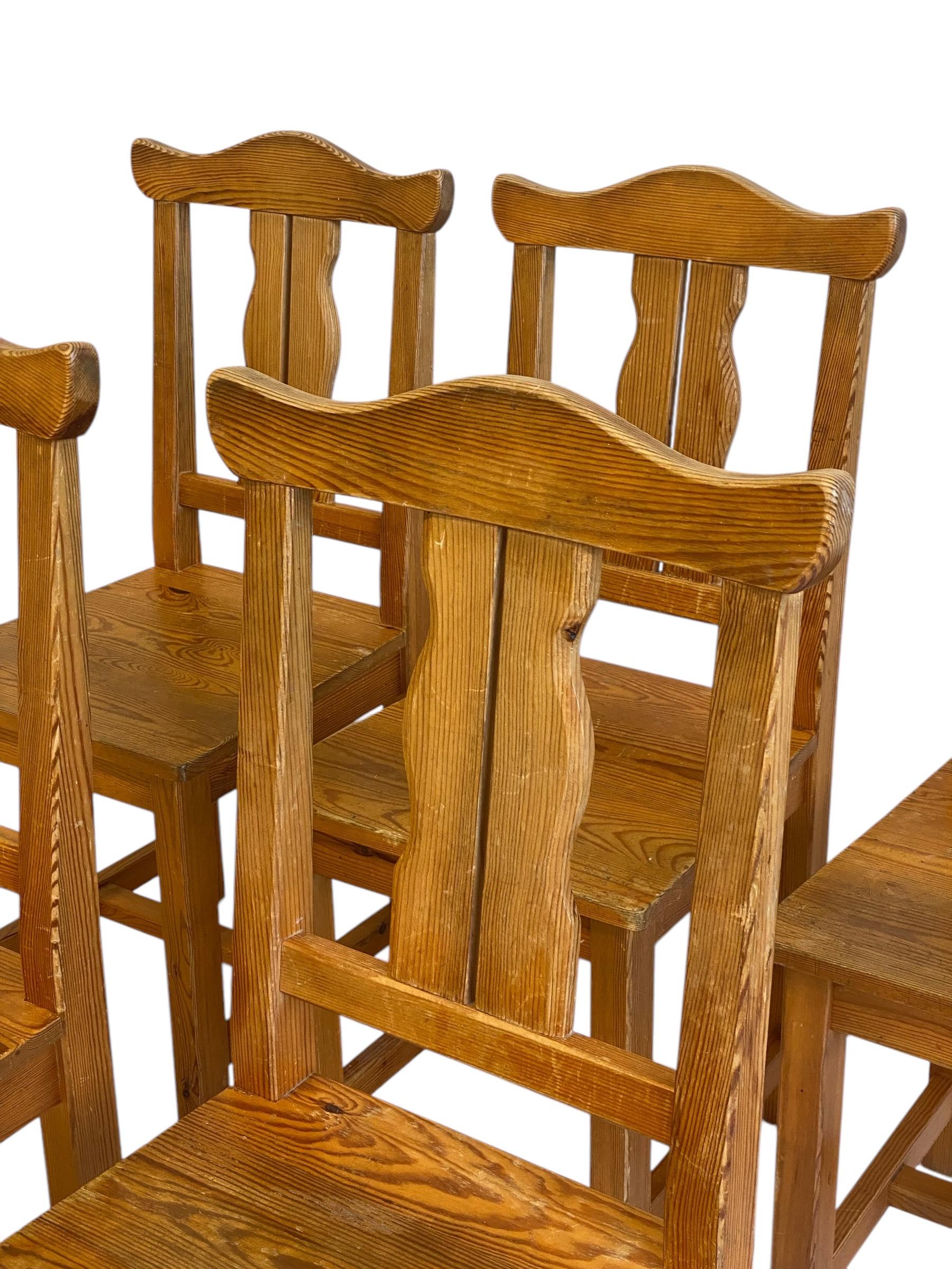 Esszimmerstühle aus Kiefernholz, 1970er Jahre, Schweden, 5er-Set im Angebot 1