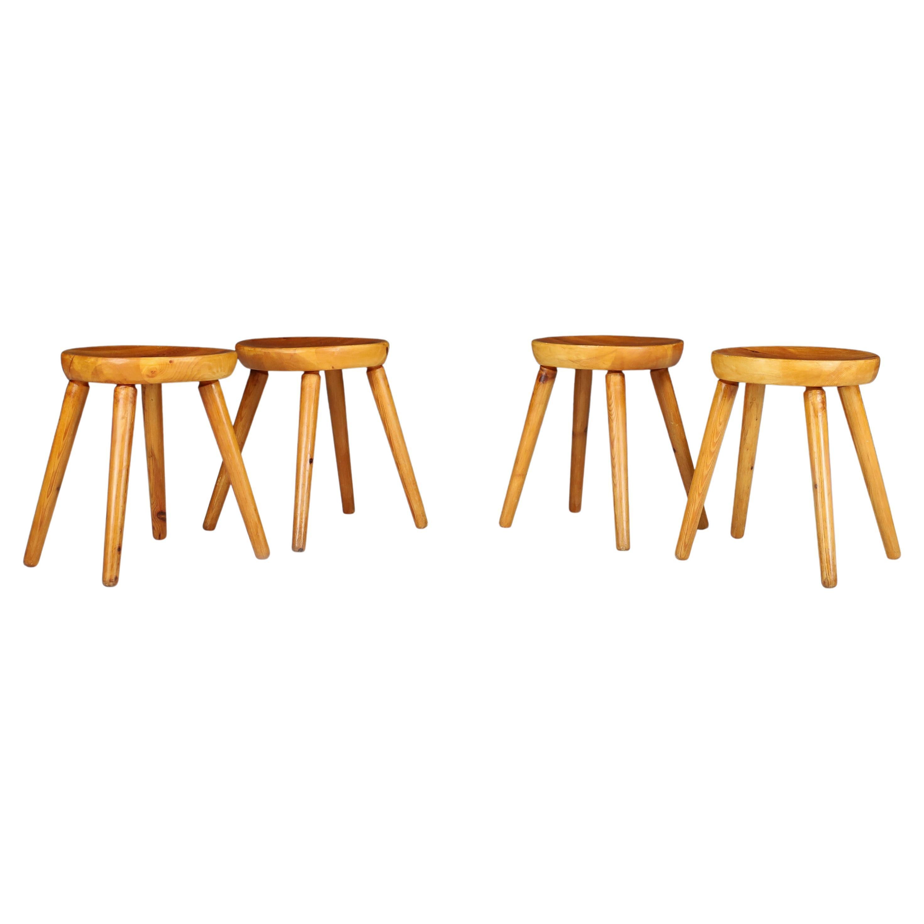 Pinewood French Stools in the Style of Charlotte Perriand, France, 1950s