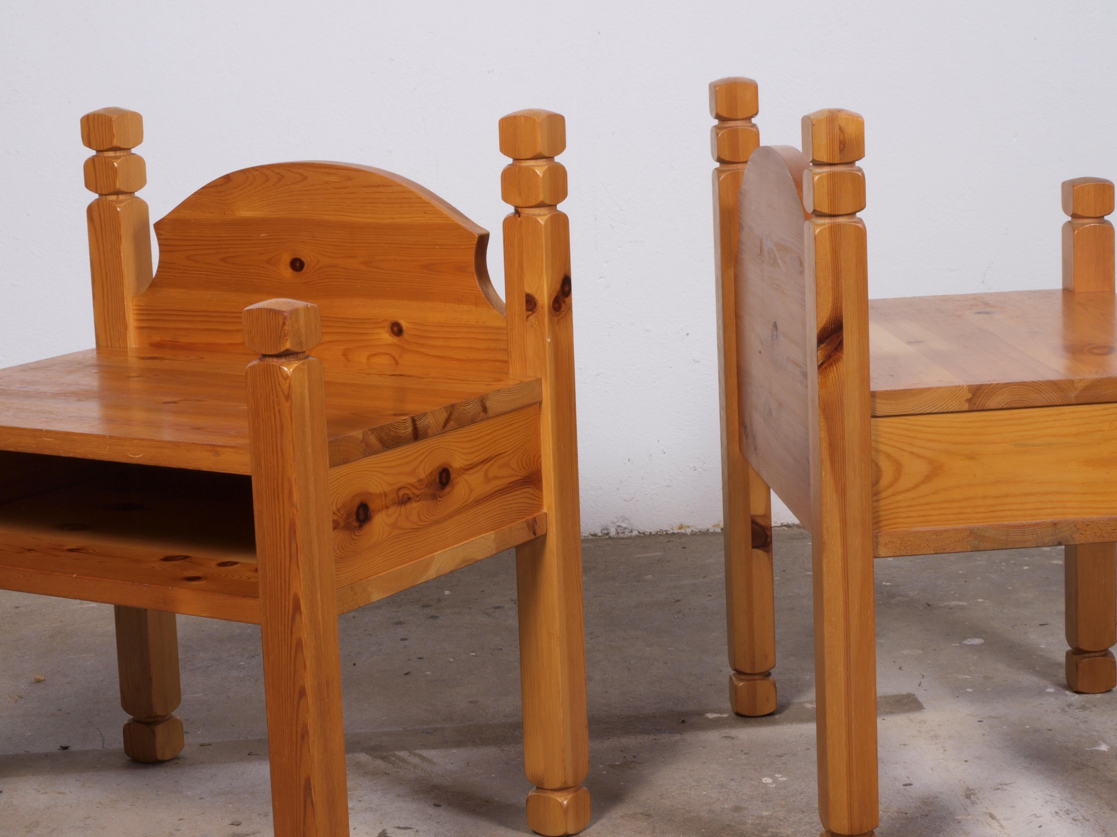 Pine wood Nightstand, bedside table Denmark For Sale 2