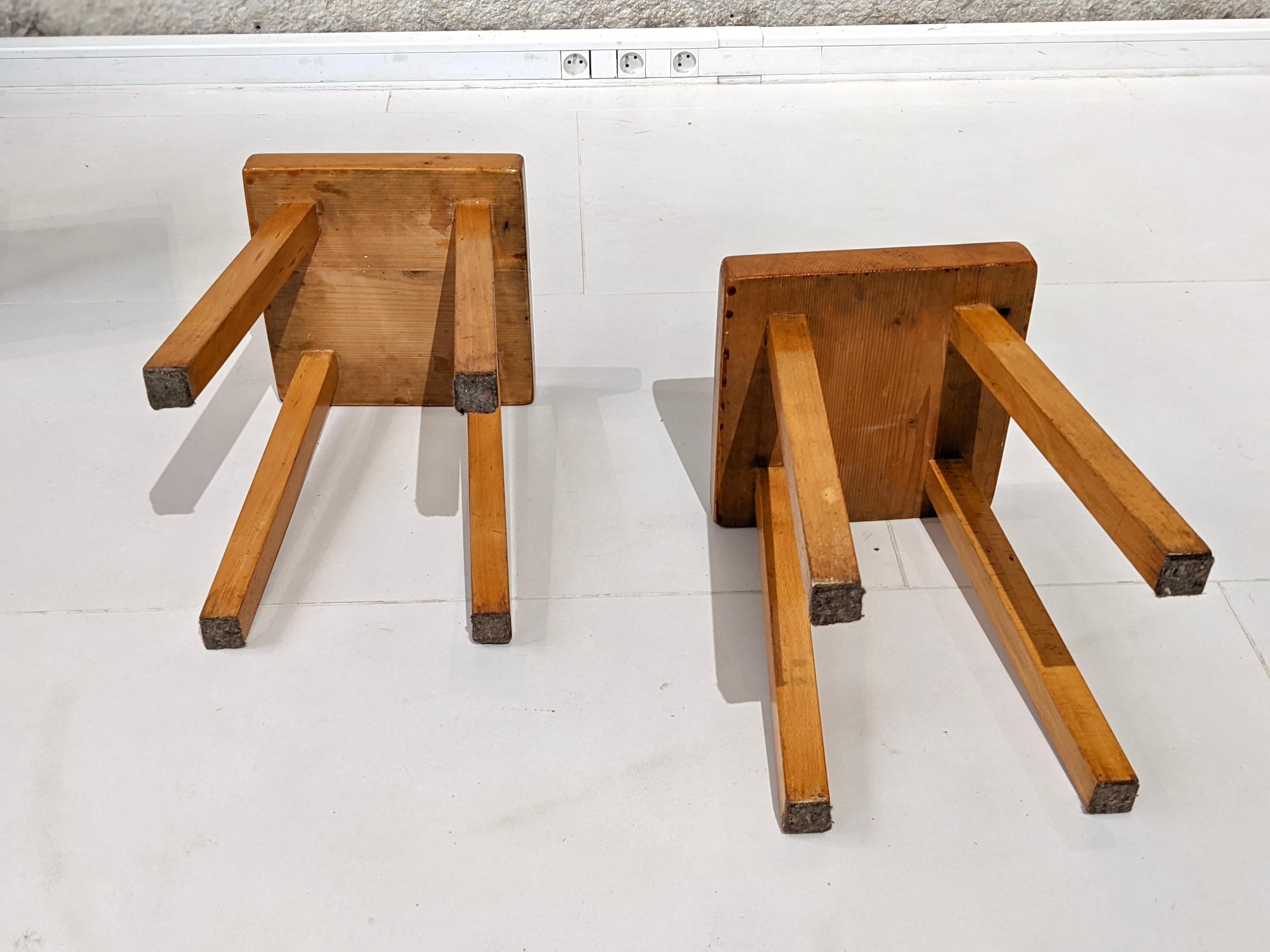 Pine Wood Stool by Charlotte Perriand for Les Arcs 1800 For Sale 4
