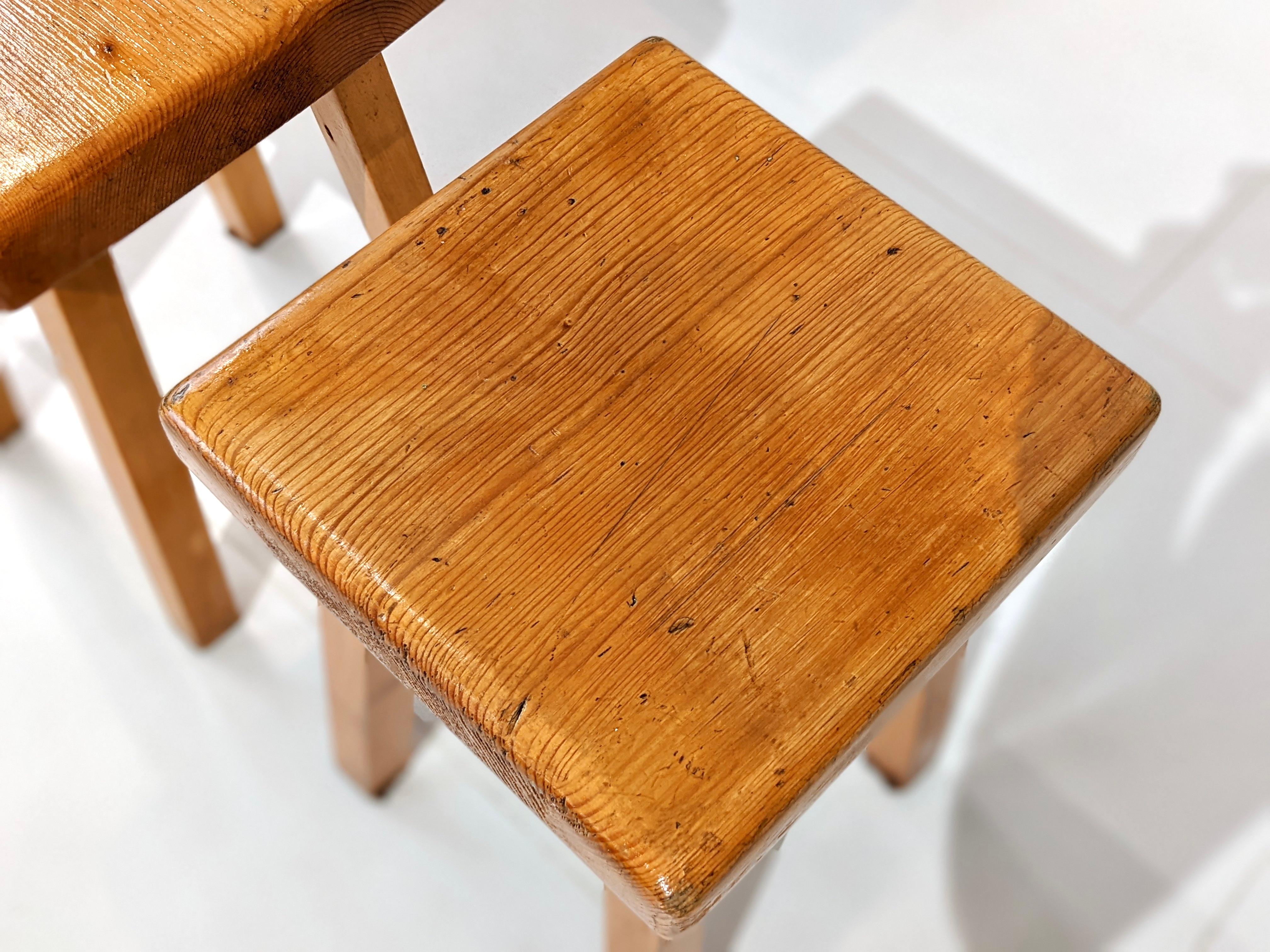 Mid-20th Century Pine Wood Stool by Charlotte Perriand for Les Arcs 1800 For Sale