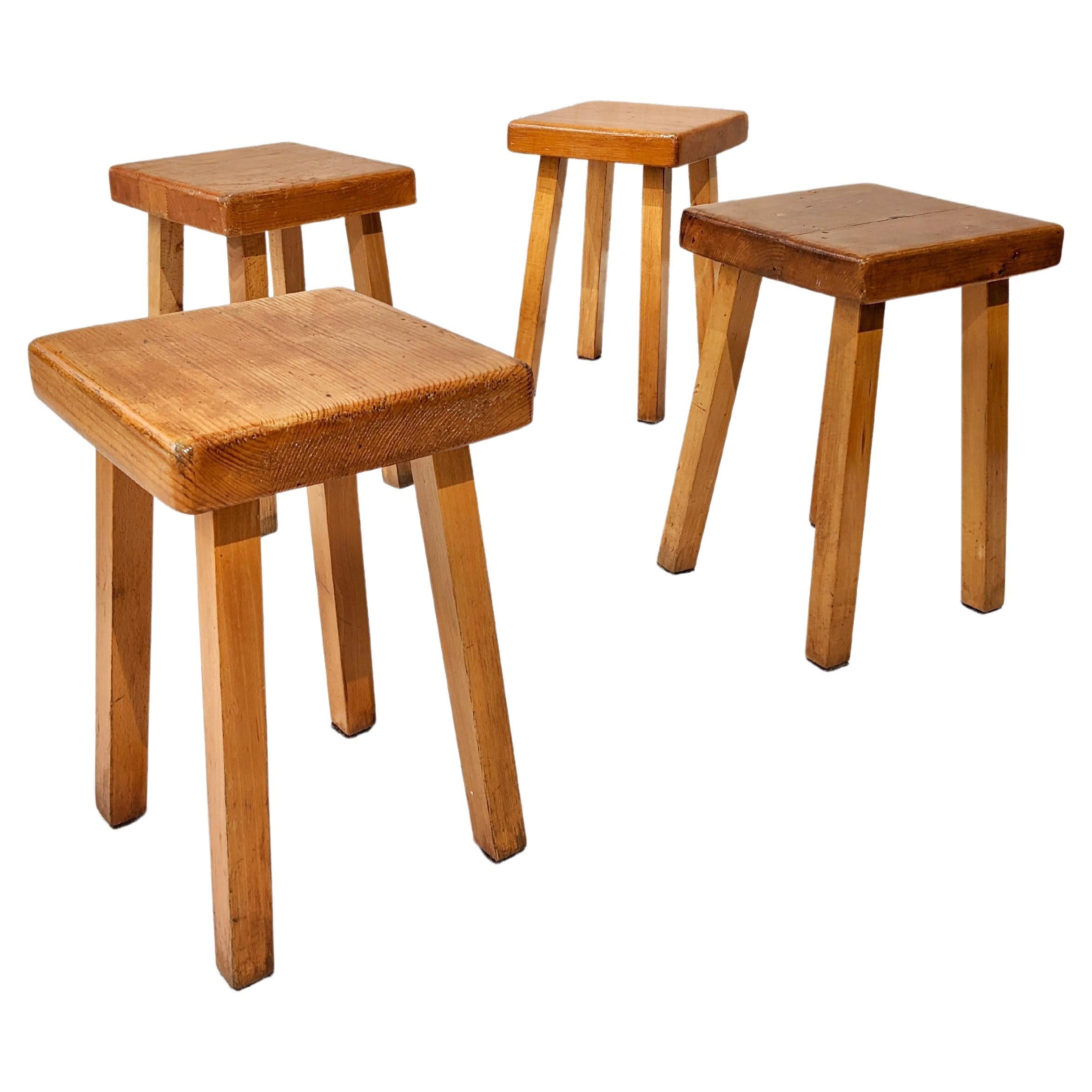 Pine Wood Stool by Charlotte Perriand for Les Arcs 1800 For Sale