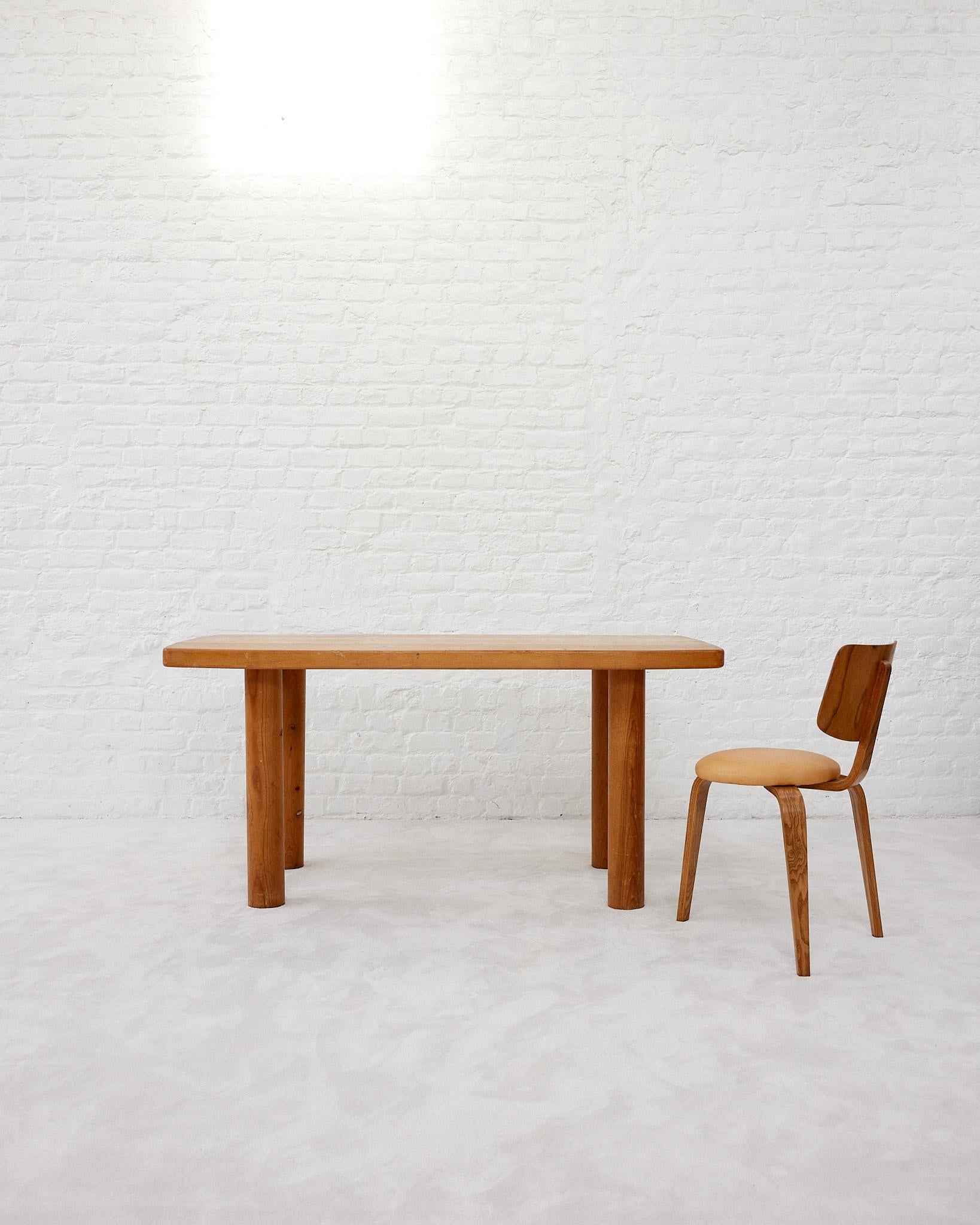 Unique pine wood table in style of Charlotte Perriand, designed in France in 1960s.