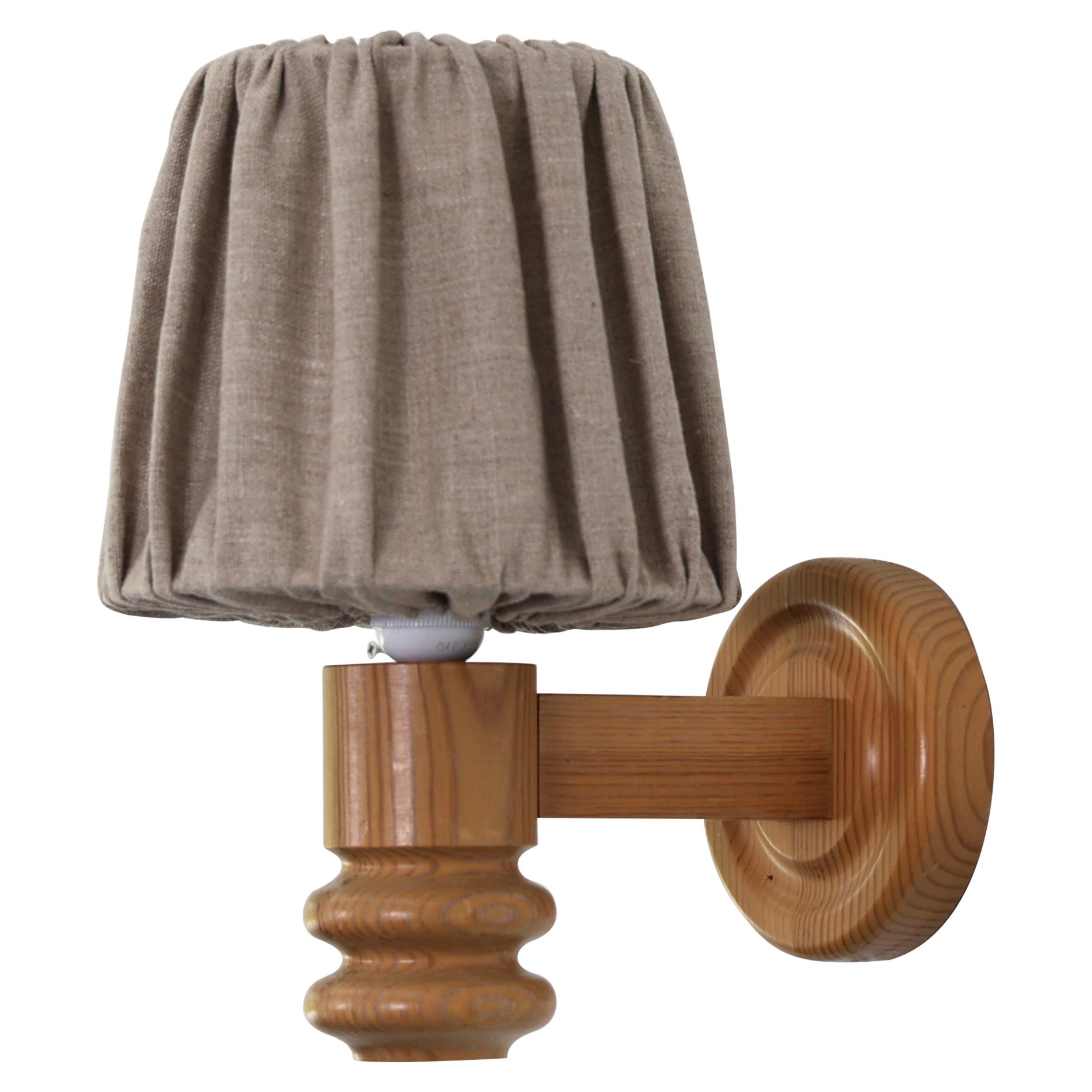 Pine Wood Wall Lamp by Solbackens Svarveri, Sweden, 1970s