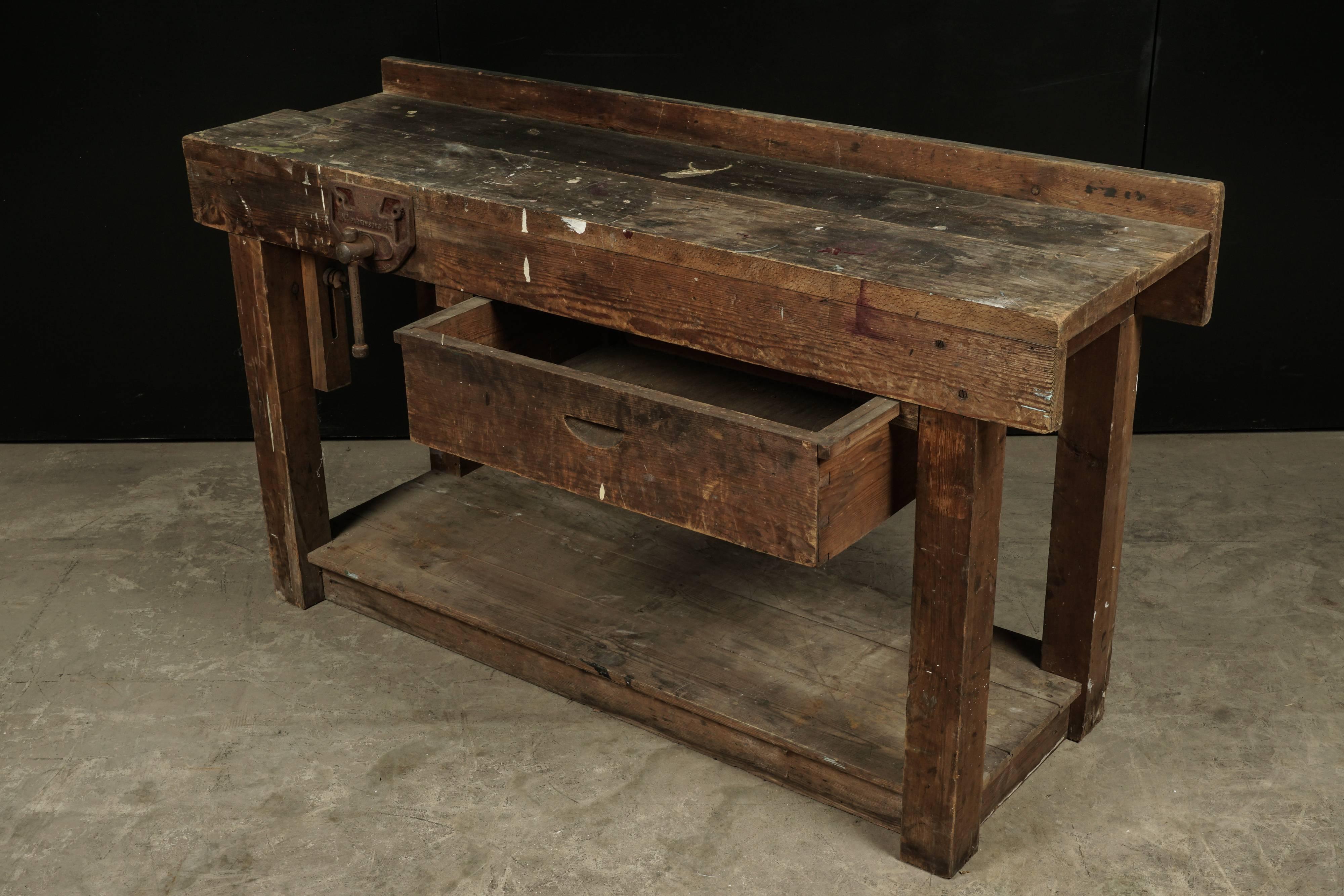 European Pine Work Console from France, circa 1930