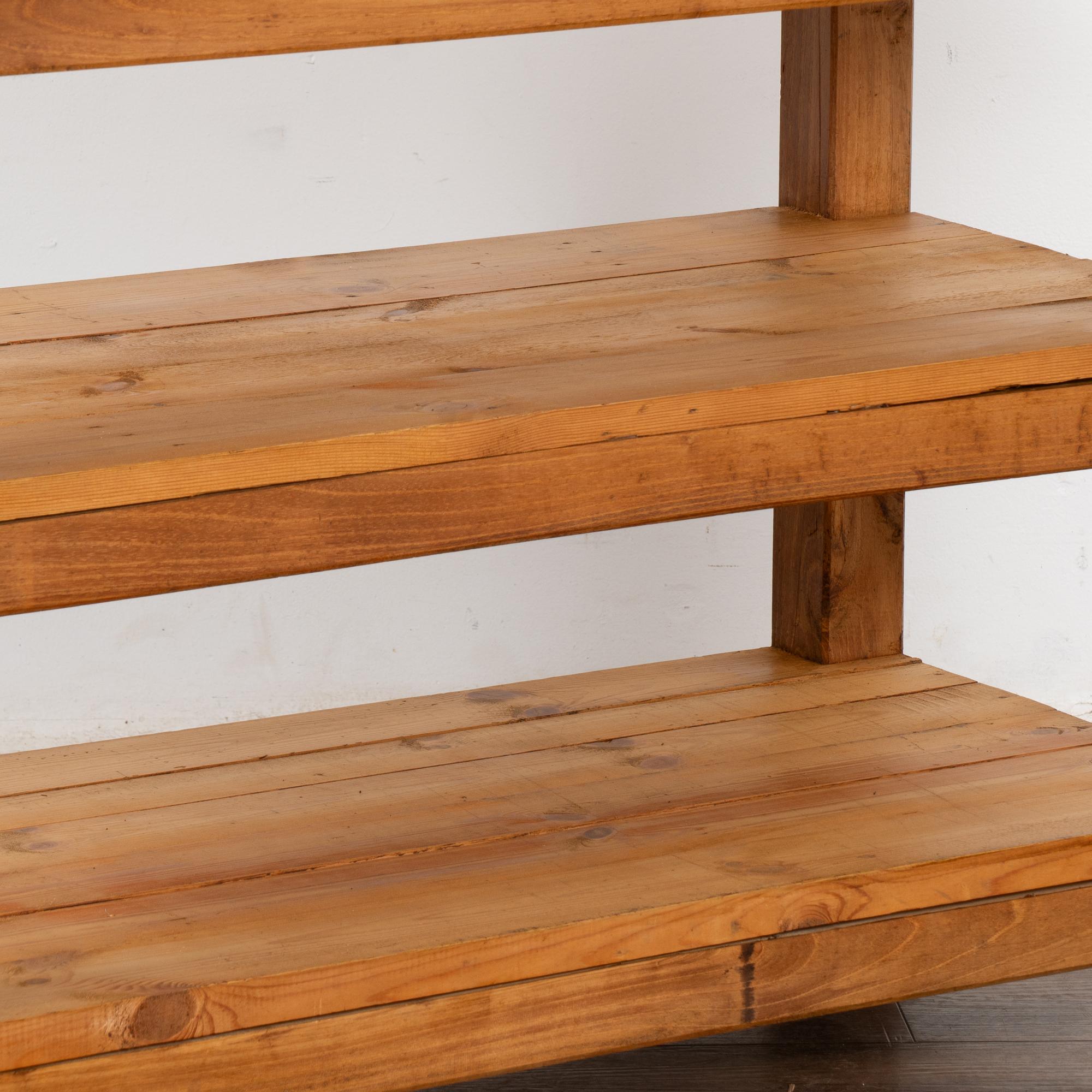 Pine Worktable Small Kitchen Island Console with Two Shelves, Hungary Circa 1940 3