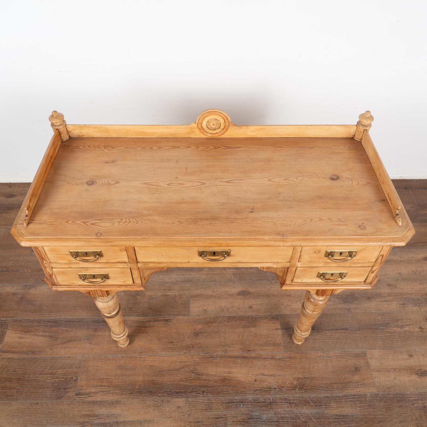 Pine Writing Desk with Five Drawers, Denmark circa 1890 For Sale 4