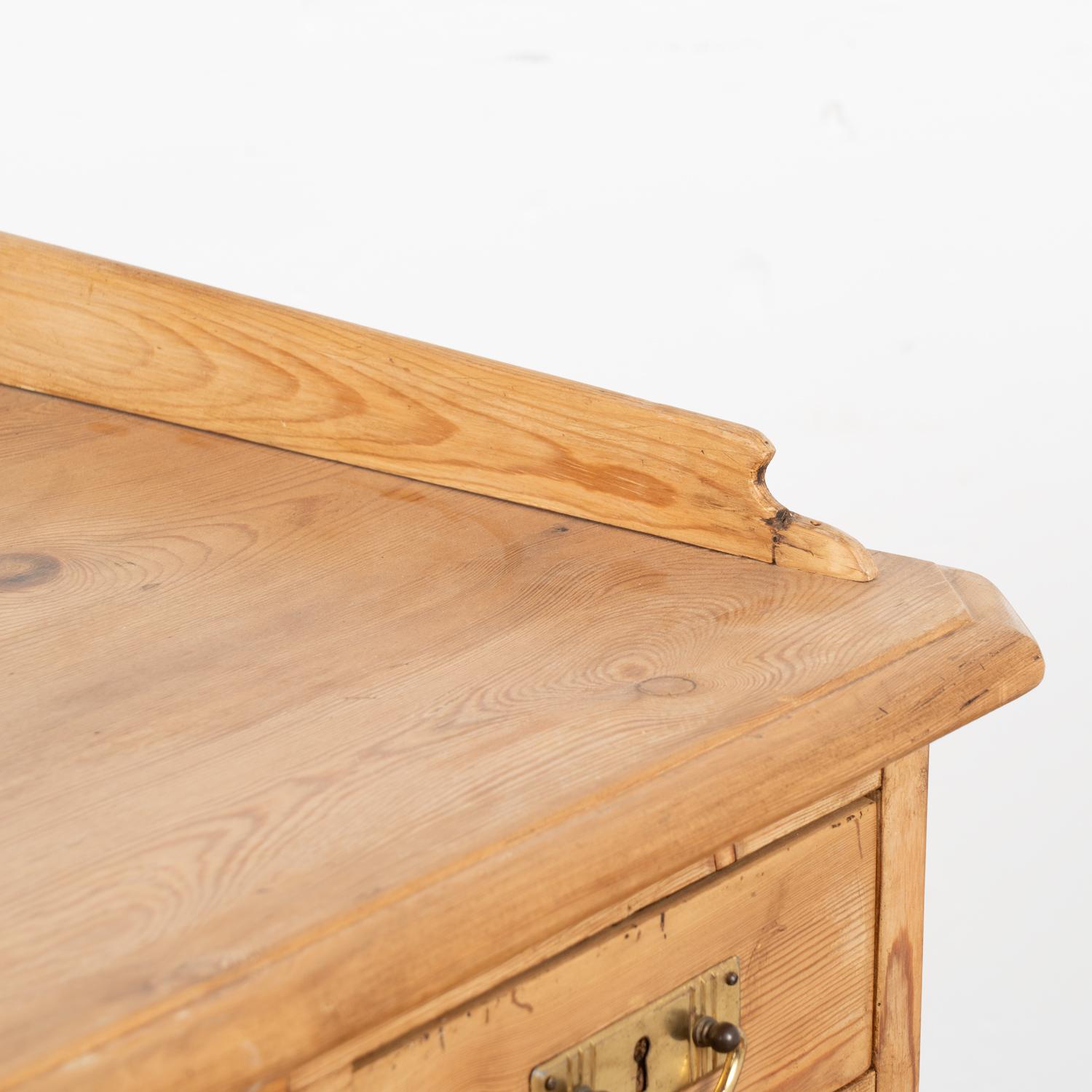 Country Pine Writing Desk with Five Drawers, Denmark circa 1890 For Sale