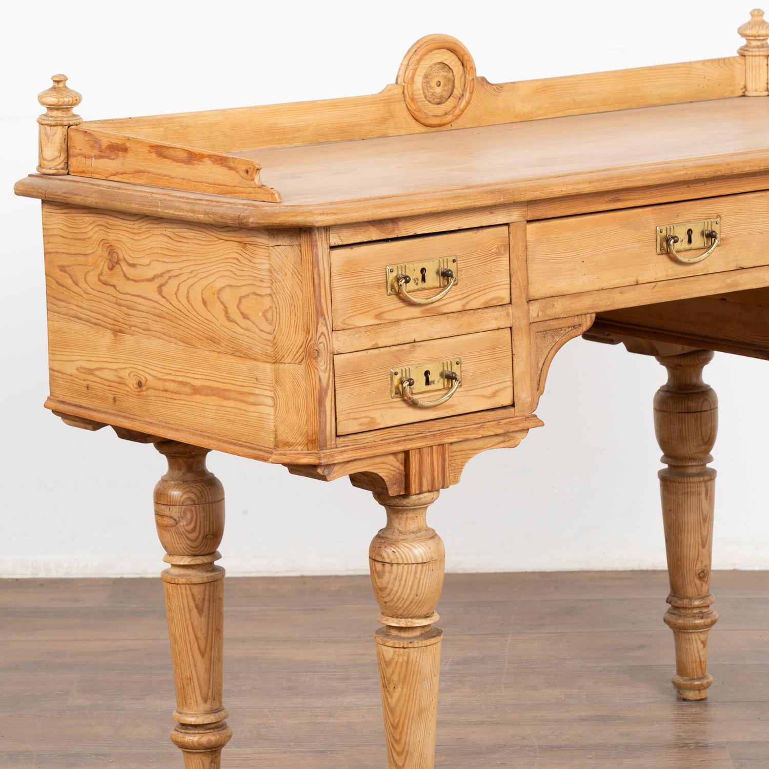 Pine Writing Desk with Five Drawers, Denmark circa 1890 In Good Condition In Round Top, TX