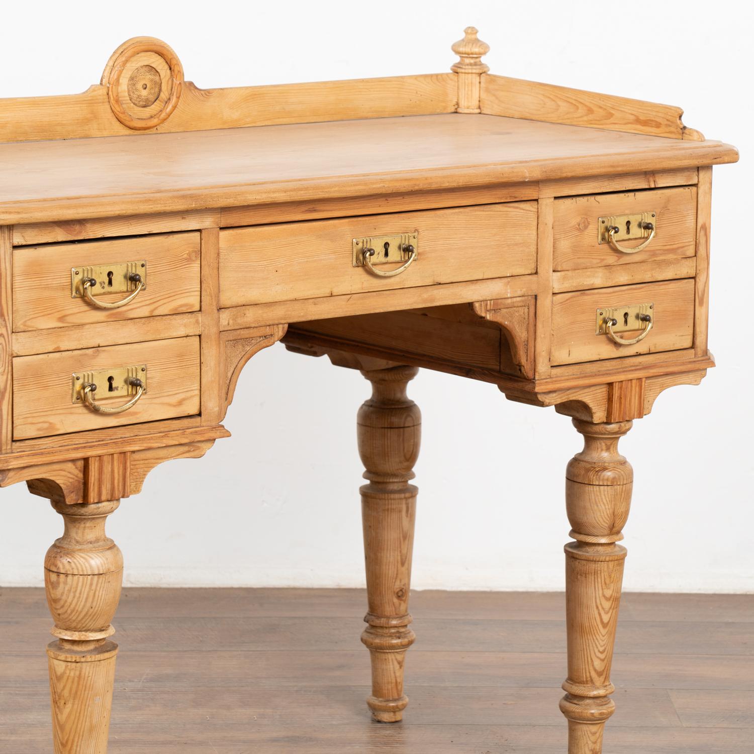 19th Century Pine Writing Desk with Five Drawers, Denmark circa 1890