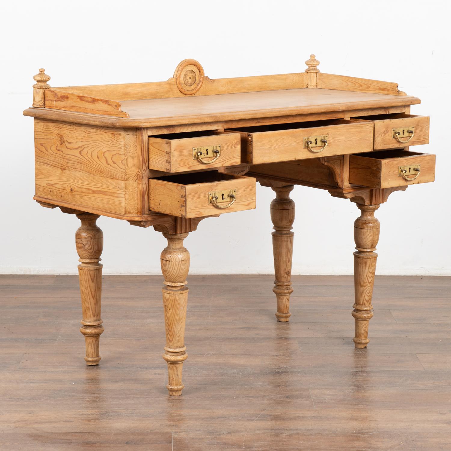 Pine Writing Desk with Five Drawers, Denmark circa 1890 For Sale 2