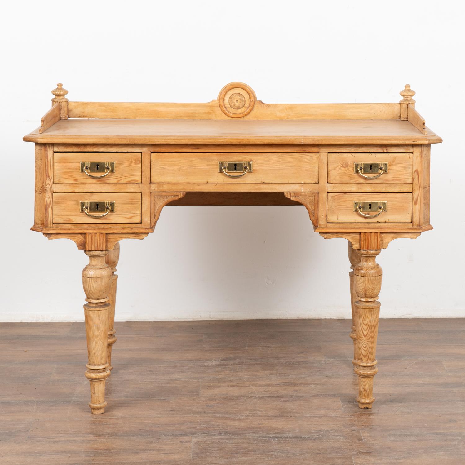 Pine Writing Desk with Five Drawers, Denmark circa 1890 3