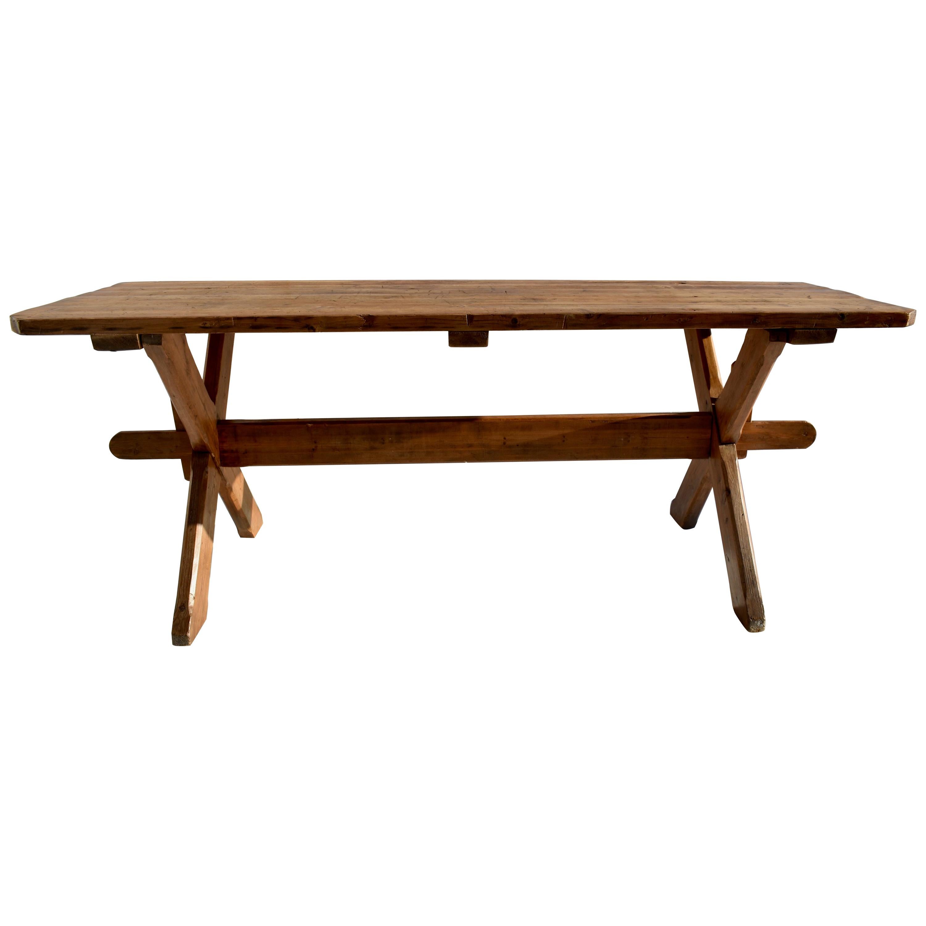 Pine "XBase" Farmhouse Trestle Table at 1stDibs
