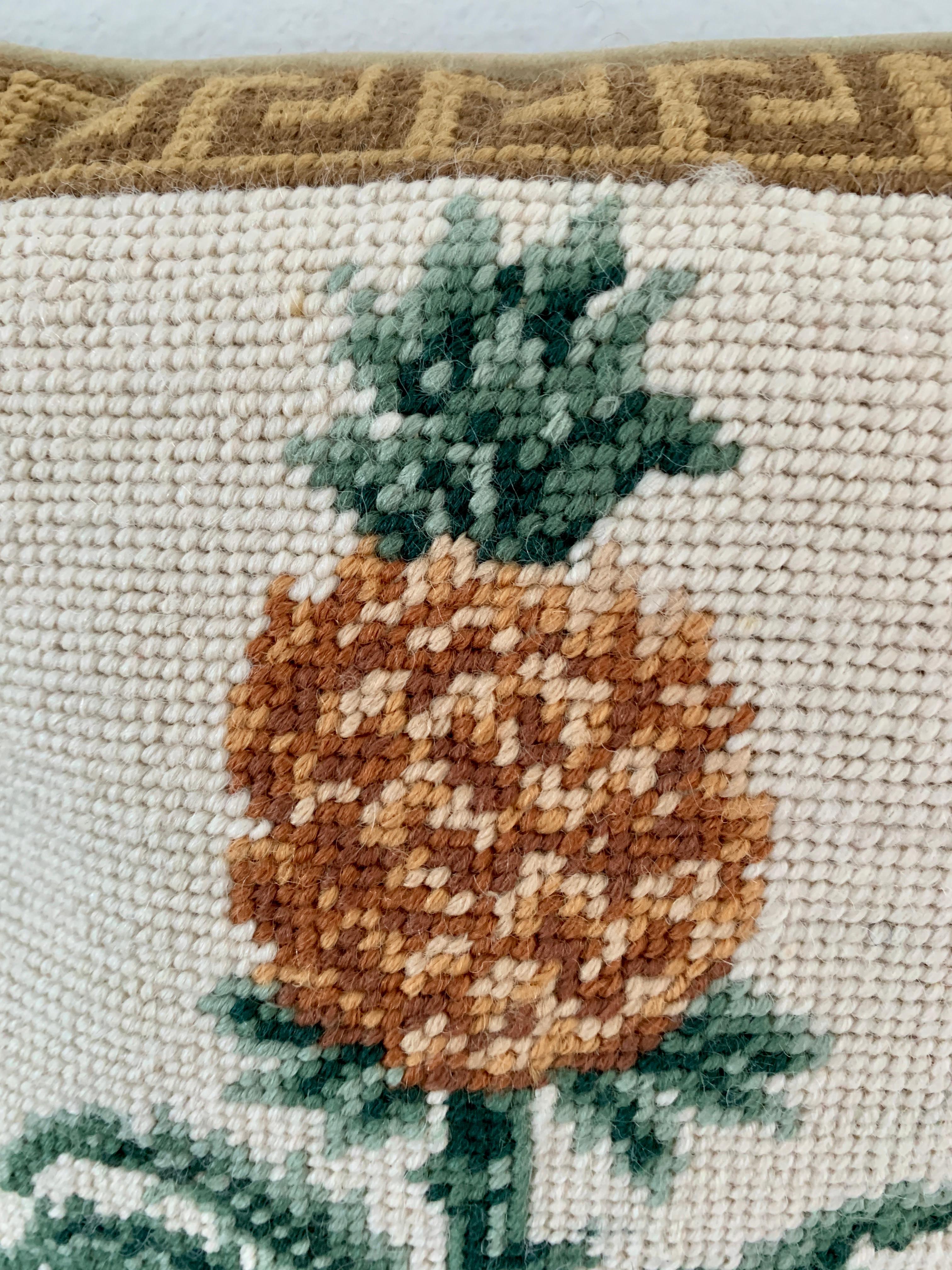 Country Pineapple and Greek Key Needlepoint Throw Pillow